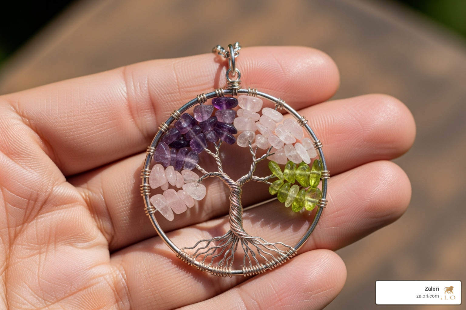 a close-up of a hand gently holding a tree of life crystal necklace, showcasing its detail and the natural beauty of the crystals - tree of life crystal necklace a close-up of a hand gently holding a tree of life crystal necklace, showcasing its detail and the natural beauty of the crystals - tree of life crystal necklace