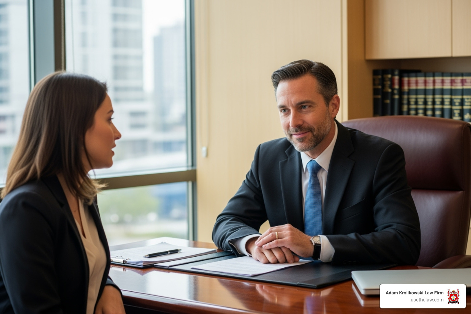 A compassionate lawyer listening to a client in an office setting. - santa ana personal injuries lawyer A compassionate lawyer listening to a client in an office setting. - santa ana personal injuries lawyer