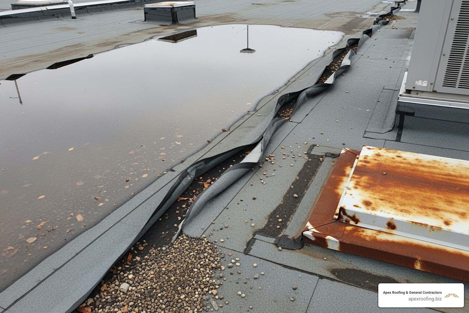visible damage on an industrial roof, such as ponding water, seam separation, or rust on metal panels - industrial roofing and cladding contractors near me visible damage on an industrial roof, such as ponding water, seam separation, or rust on metal panels - industrial roofing and cladding contractors near me