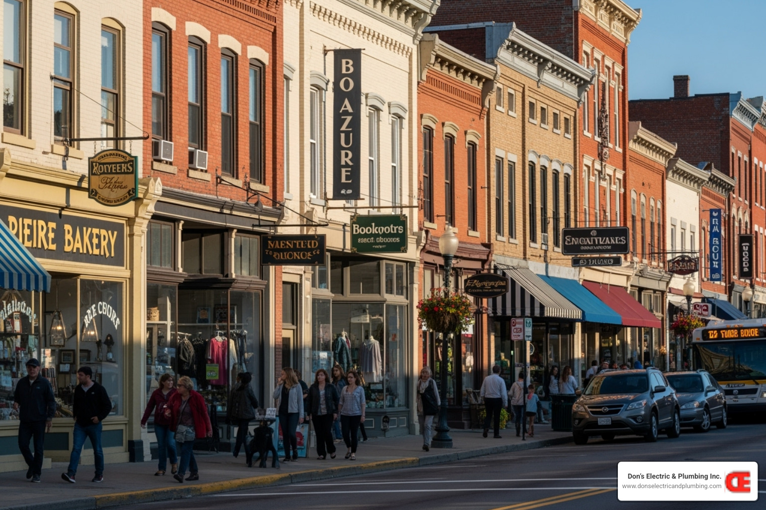 busy downtown Gloversville street with thriving businesses - commercial panel upgrade gloversville busy downtown Gloversville street with thriving businesses - commercial panel upgrade gloversville