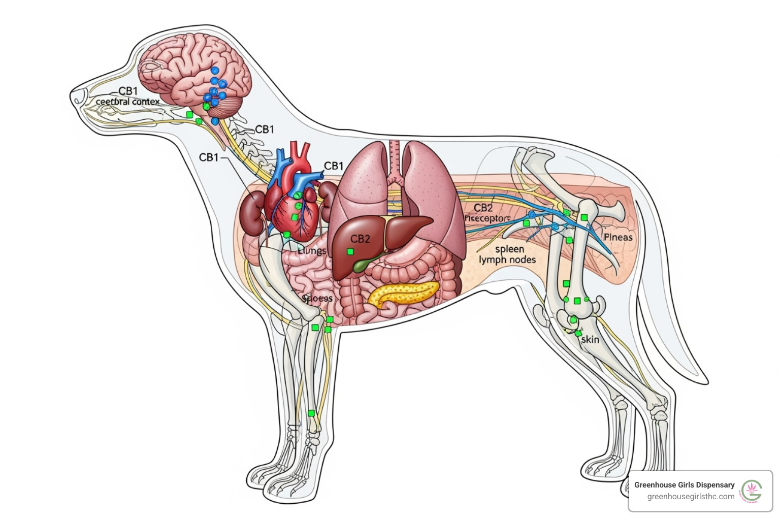 diagram showing the ECS in a dog's body with cannabinoid receptors - cbd pet treats diagram showing the ECS in a dog's body with cannabinoid receptors - cbd pet treats
