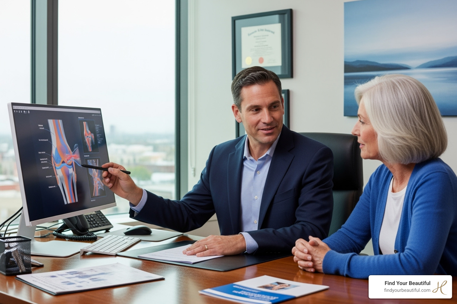 a surgeon in a consultation with a patient, discussing a procedure plan - awake surgery cost