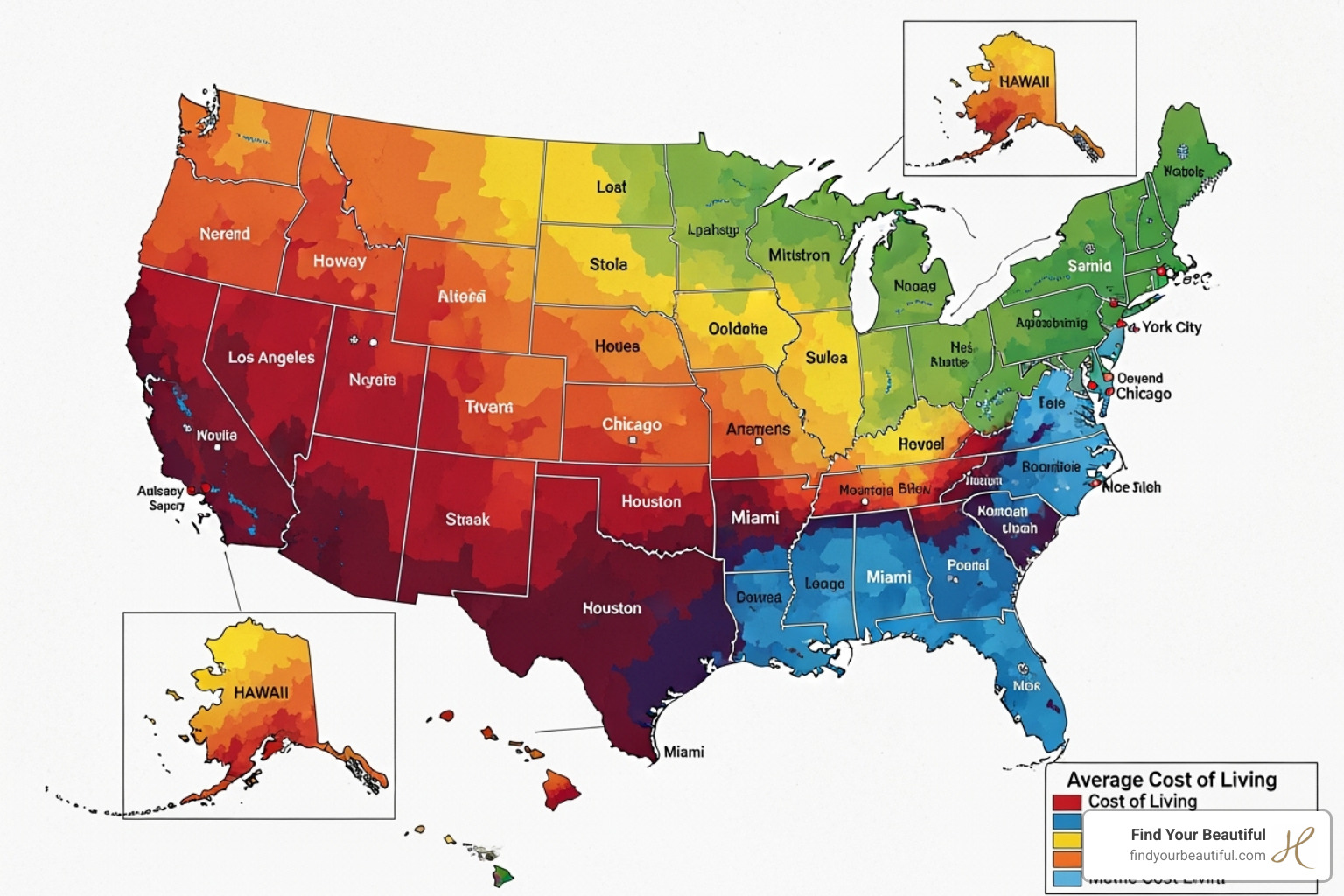 a map of the US with highlighted regions showing cost variance - awake surgery cost