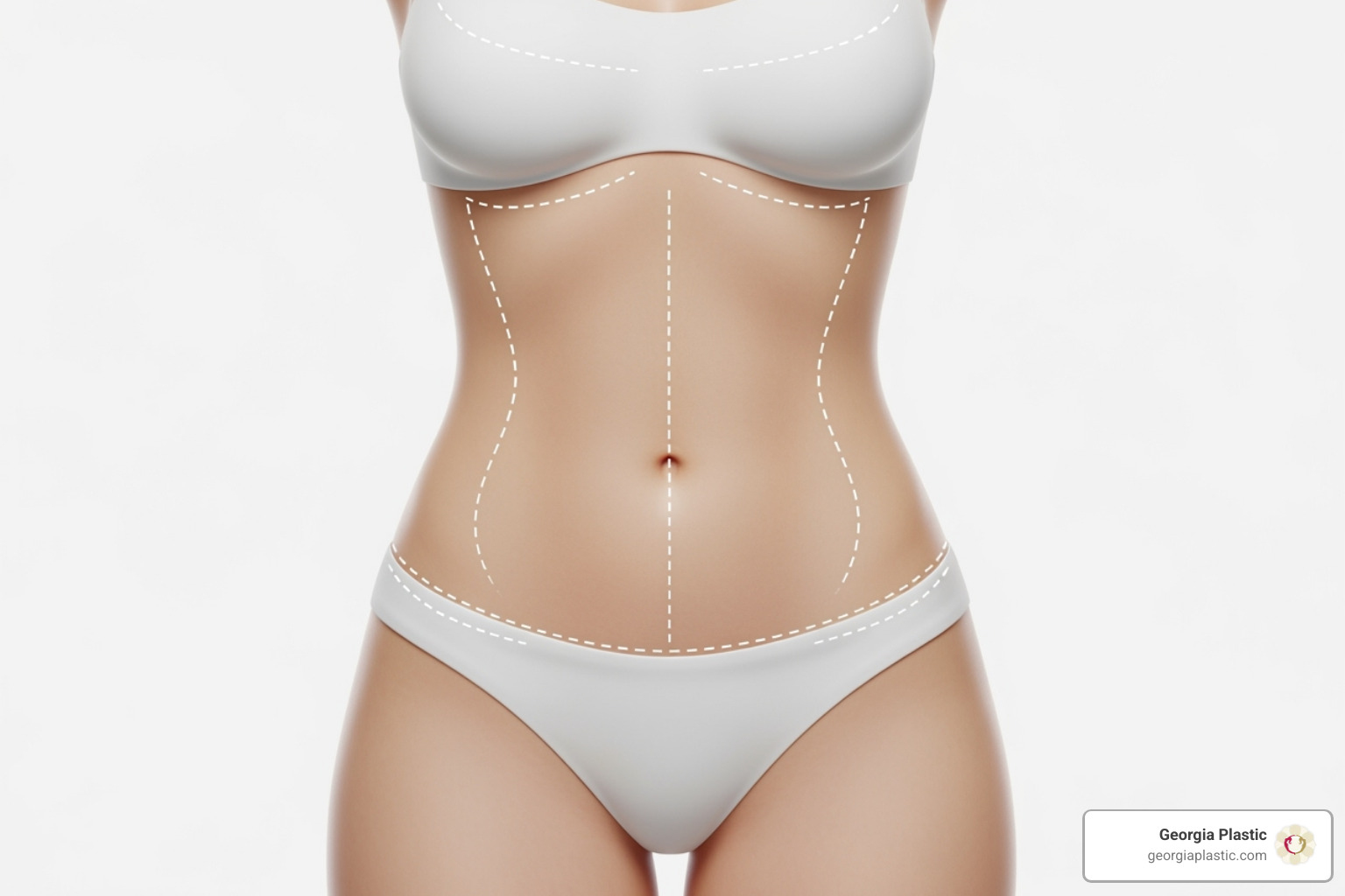 illustrating the common areas addressed by a mommy makeover (breasts, abdomen, waist) - mommy makeover recovery time