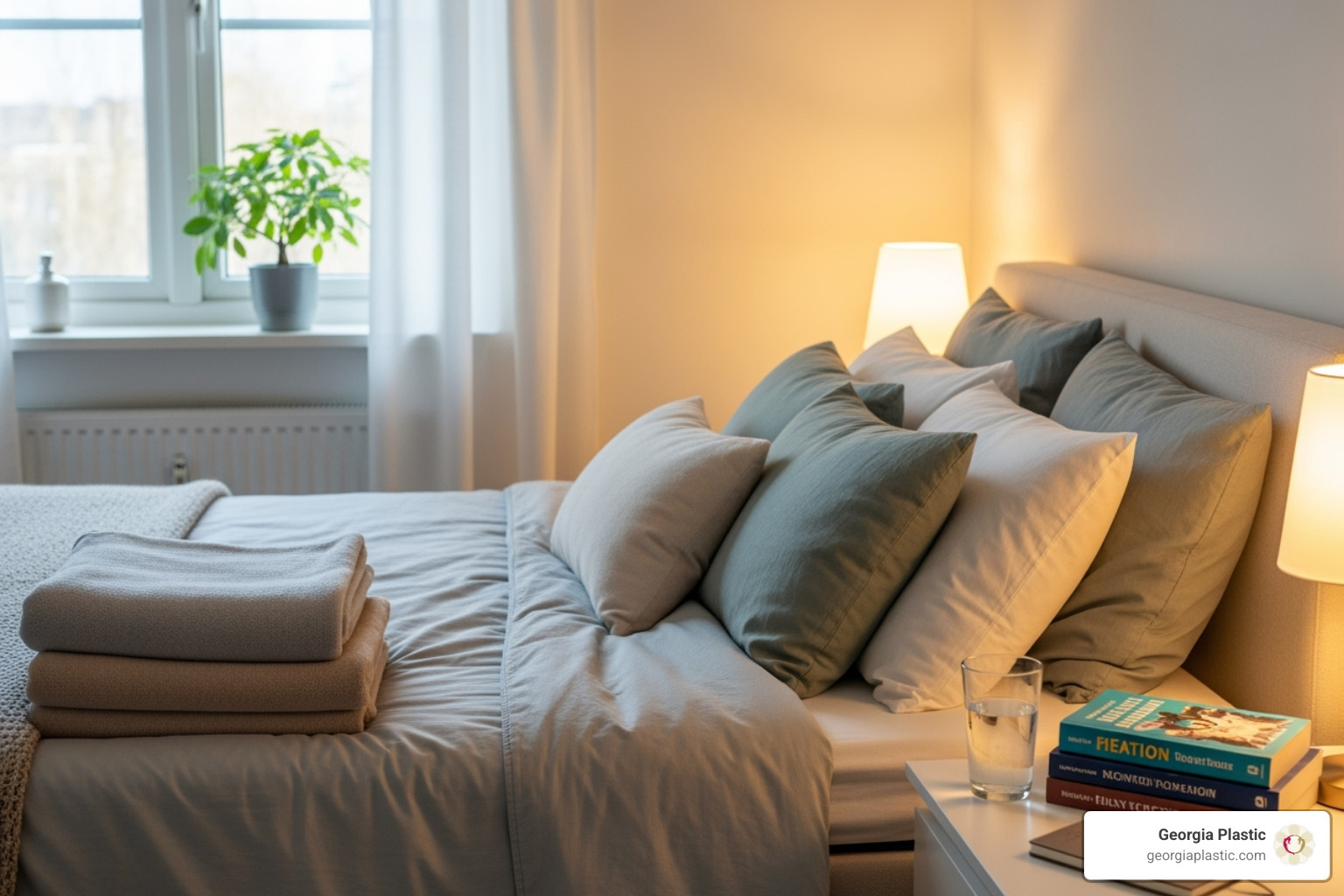 comfortable recovery setup with pillows, blankets, water, and books - georgia plastic breast lift comfortable recovery setup with pillows, blankets, water, and books - georgia plastic breast lift