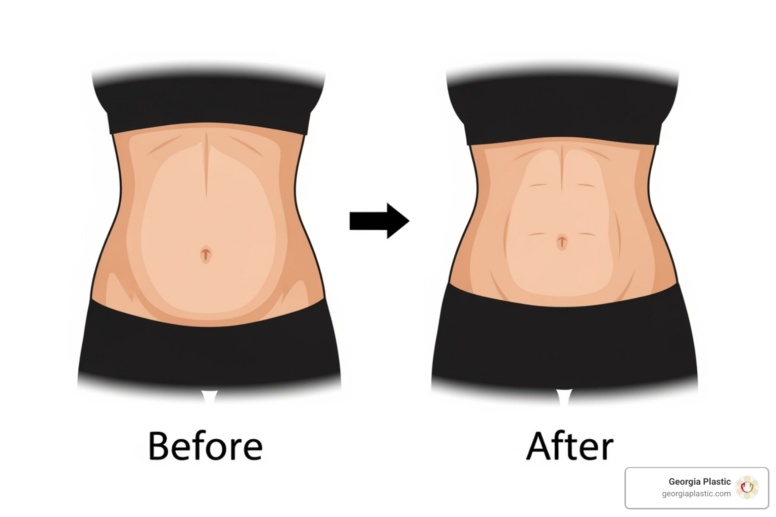 A graphic depicting before and after silhouettes of a woman's abdomen, illustrating the lasting transformation of a tummy tuck when combined with a healthy lifestyle. - best tummy tuck surgeon in atlanta
