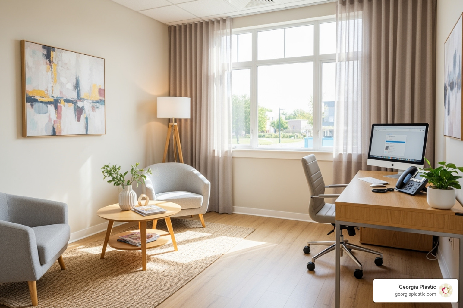Image of a modern, clean, and welcoming consultation room with comfortable seating and natural light - laser lipo atlanta