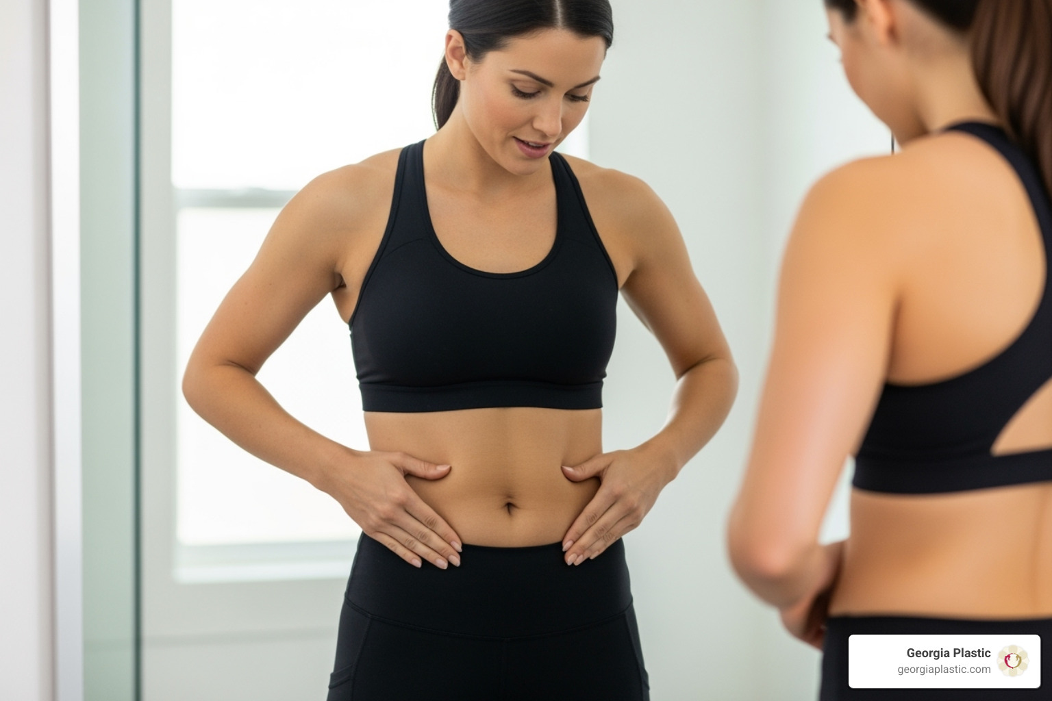 illustrating diastasis recti before and after muscle repair - loose skin tummy tuck