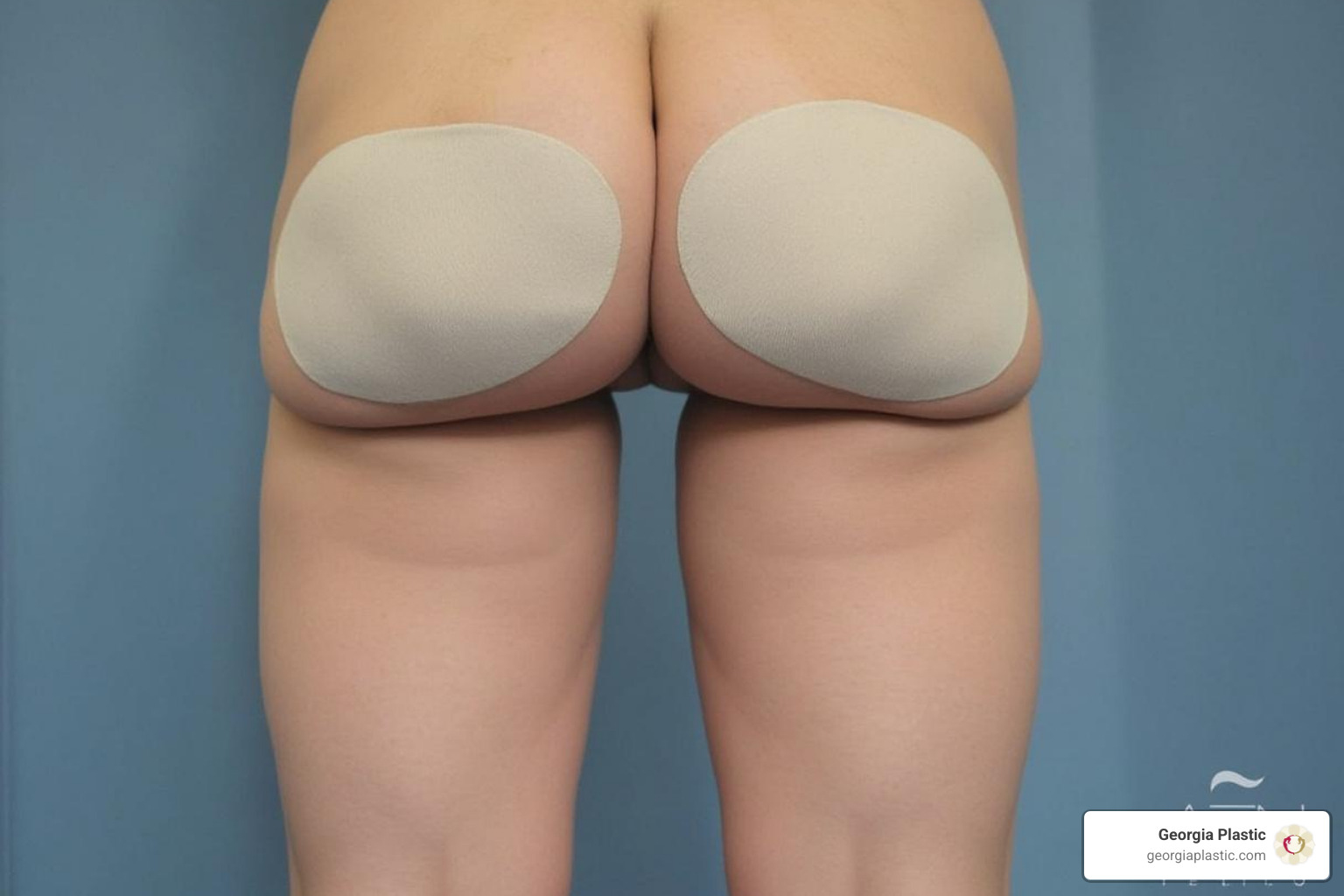 Illustration of a human body with potential fat donor sites highlighted on the abdomen, flanks, and thighs - gluteal fat transfer atlanta