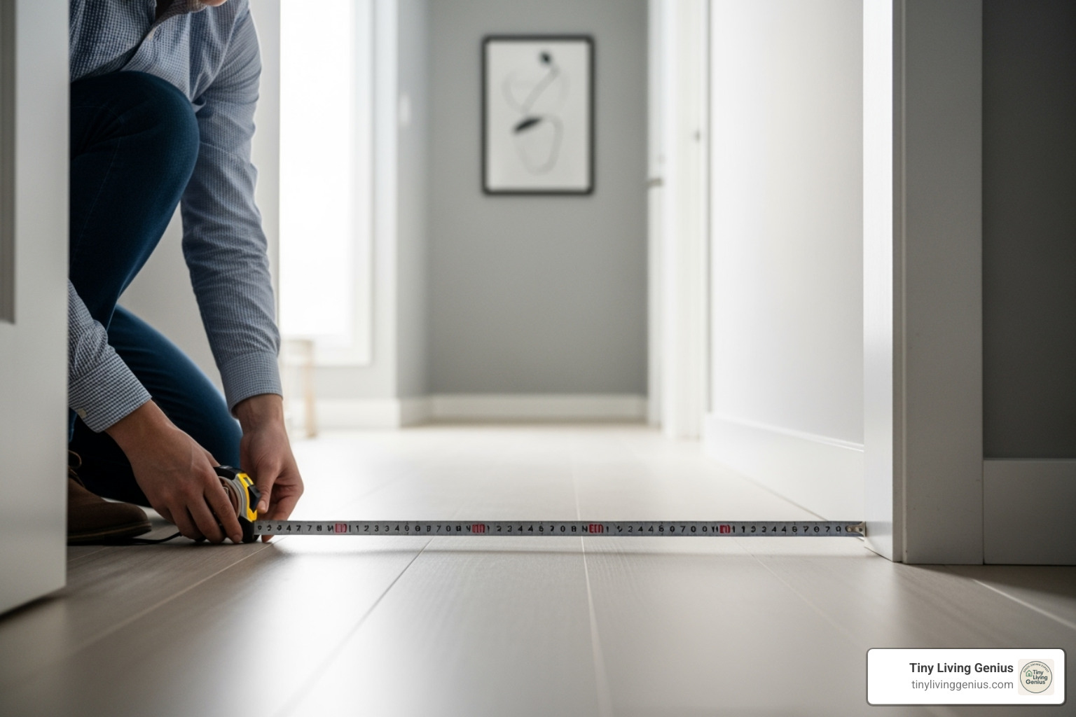 person measuring their entryway - Shoe storage entryway
