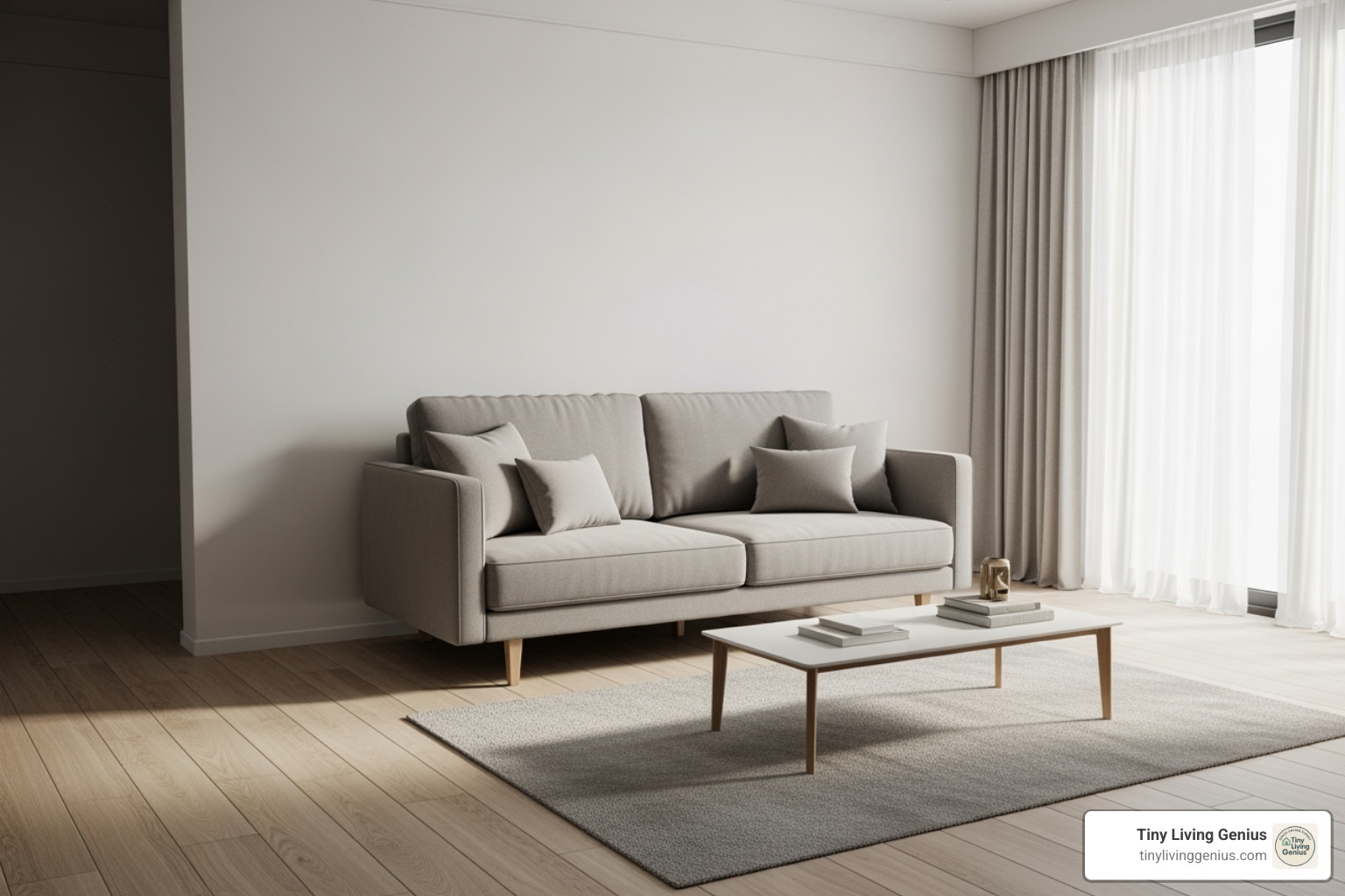 a well-styled small sofa with minimal, neat pillows - sofas for small flats