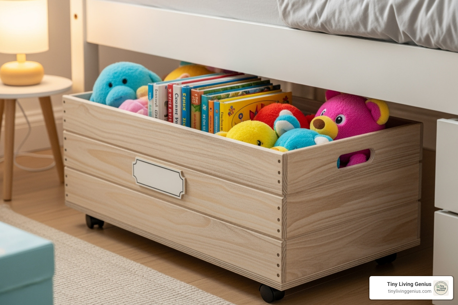 personalized under-bed storage box filled with books or toys - under bed storage with wheels