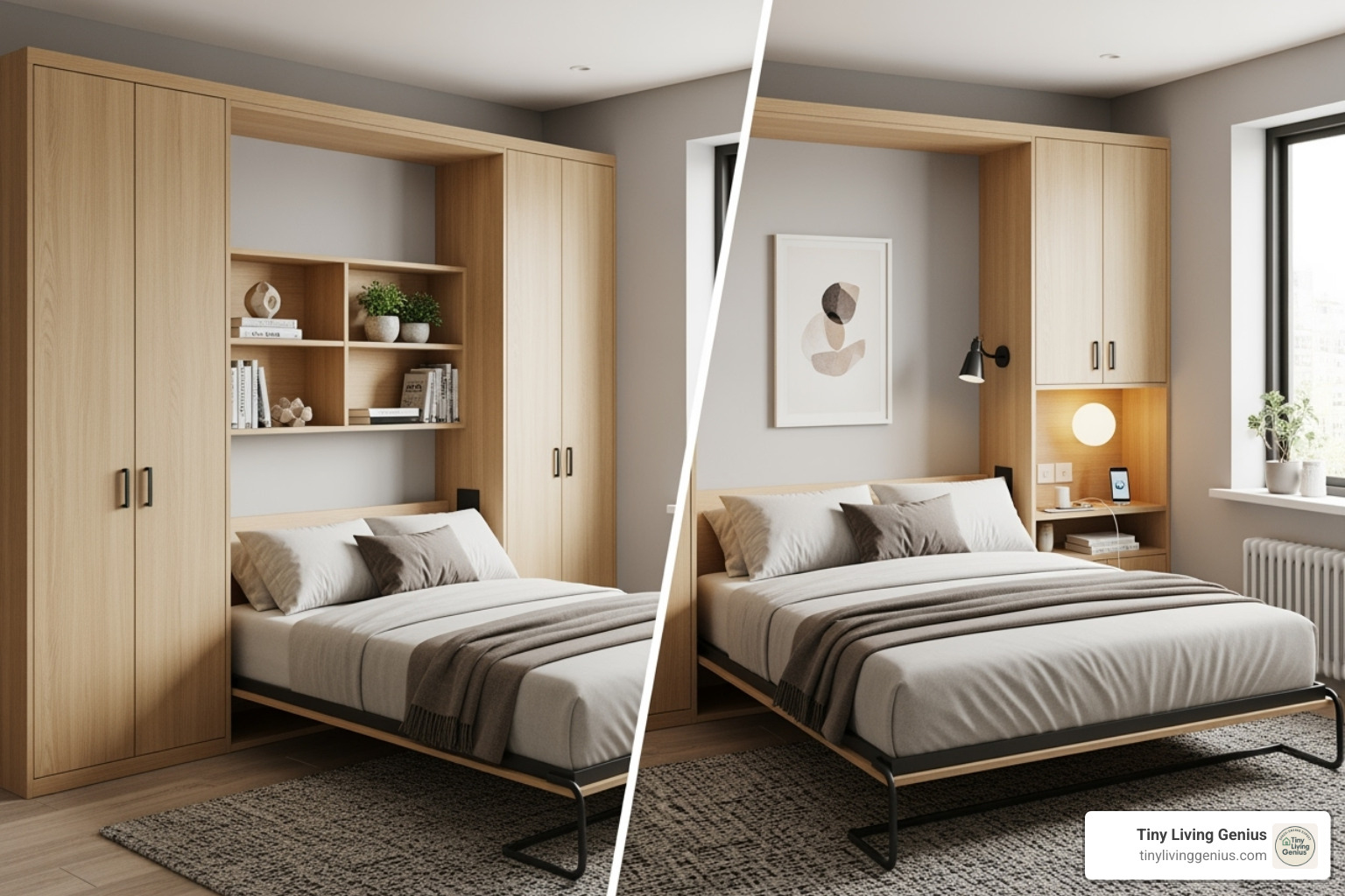 person browsing wall bed styles on tablet - space saving wall bed