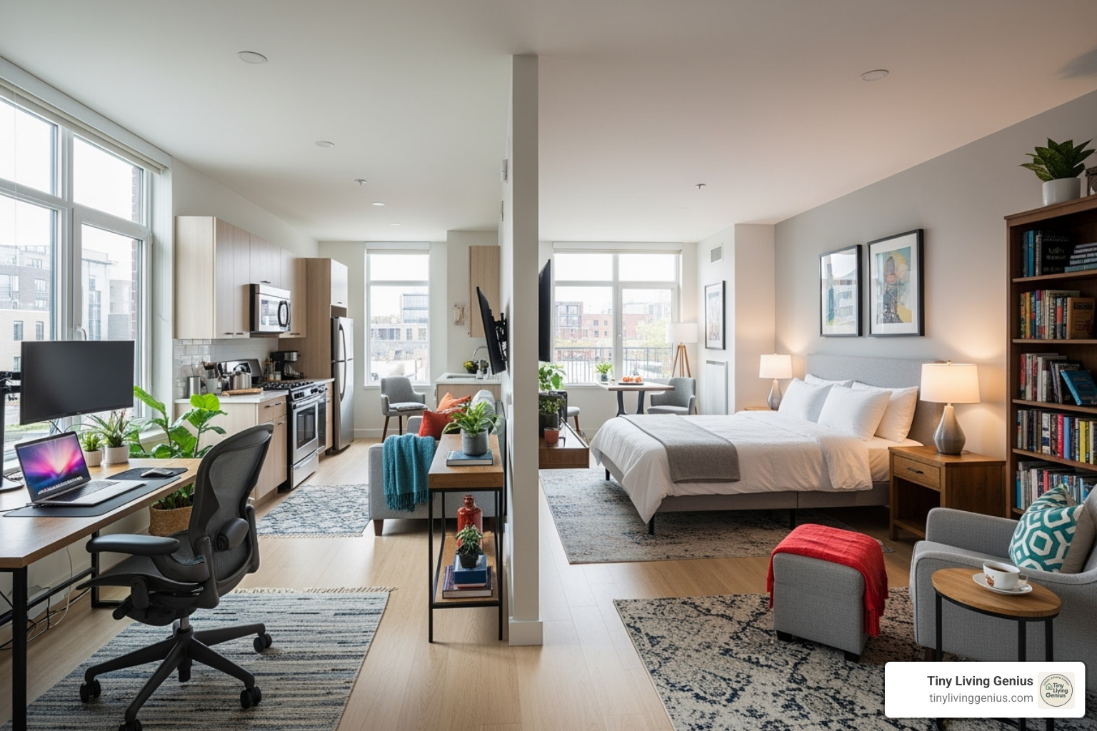 studio designed for two people with distinct personal areas - floor plan for a studio apartment