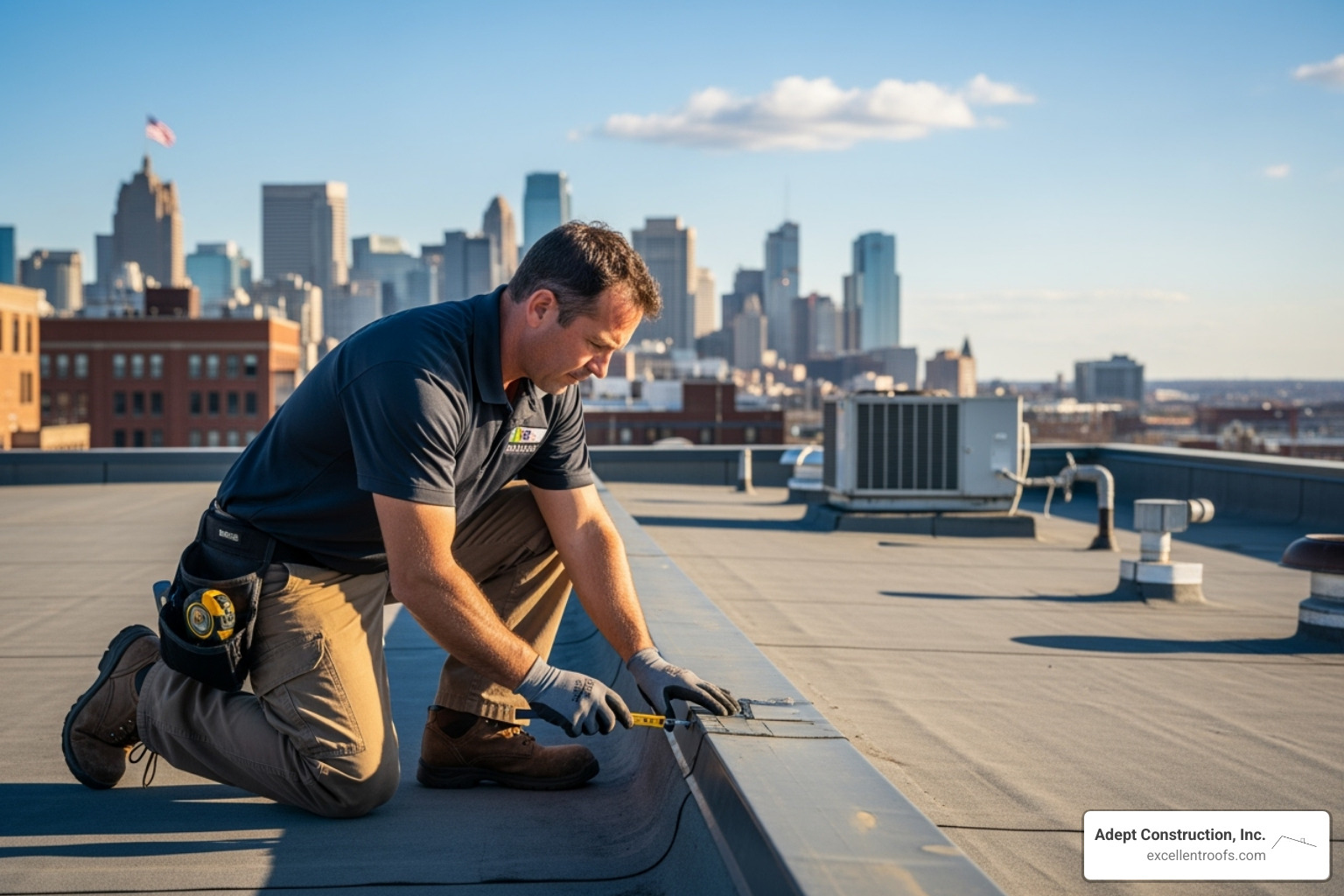 roofer inspecting flat roof for damage - flat roof illinois roofer inspecting flat roof for damage - flat roof illinois