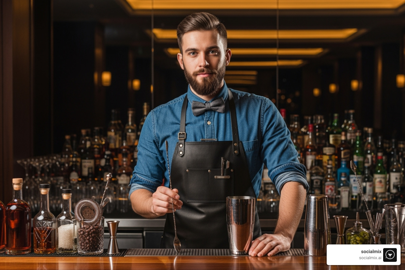 Three male bartenders in different uniforms: one in a casual pub style, one in an upscale lounge style, and one in a sleek nightclub style. - bartender uniform male Three male bartenders in different uniforms: one in a casual pub style, one in an upscale lounge style, and one in a sleek nightclub style. - bartender uniform male