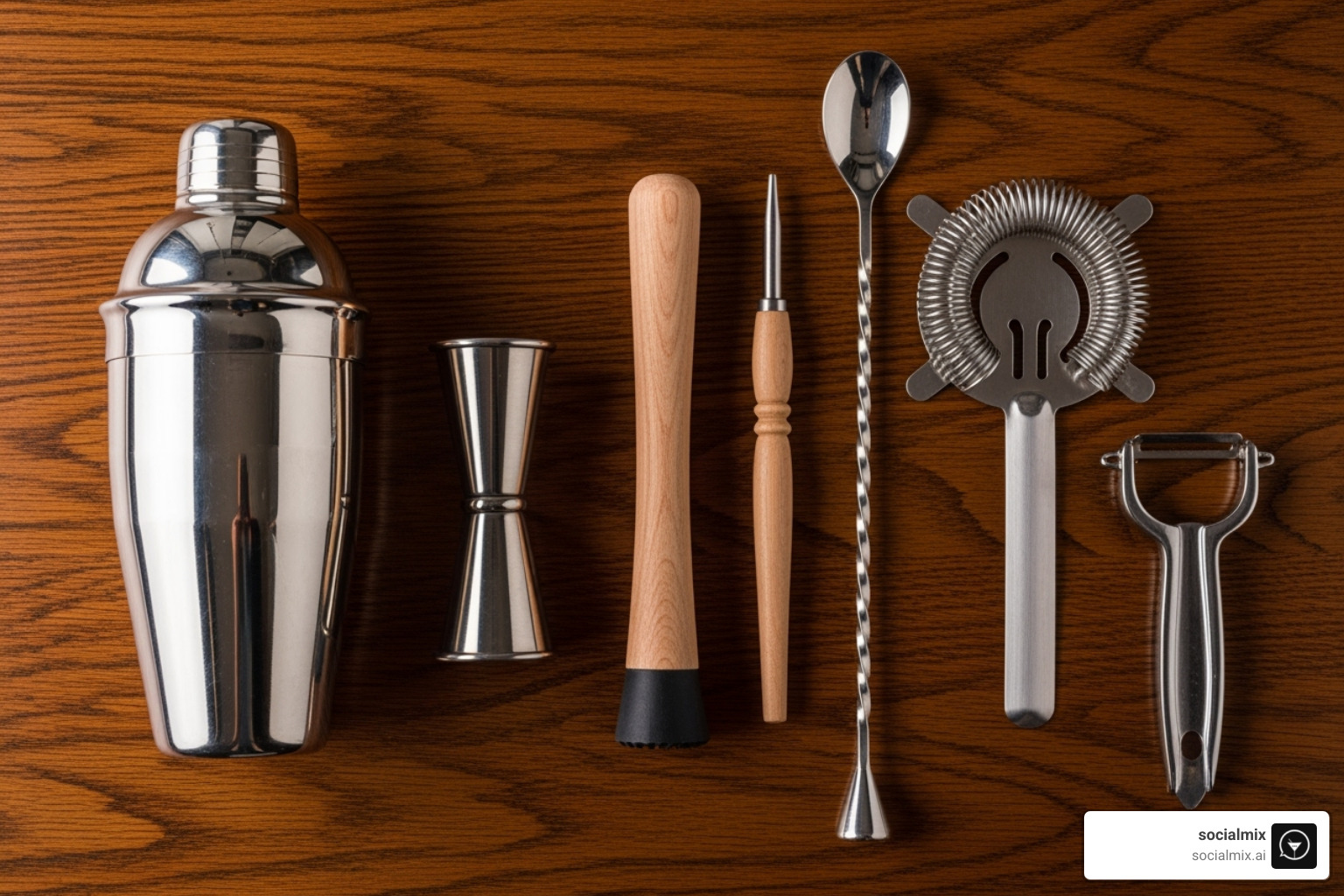 Assortment of bartender tools and accessories - female bartender uniform