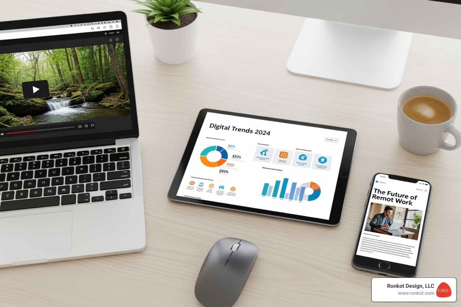 variety of content types like video, infographics, and blog posts on different devices - content marketing services variety of content types like video, infographics, and blog posts on different devices - content marketing services
