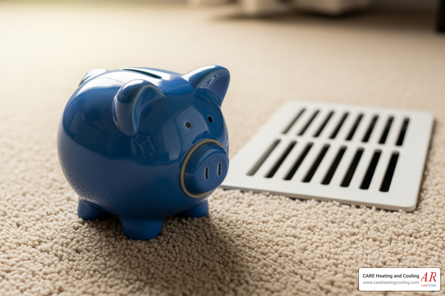 piggy bank sitting next to a clean floor register, symbolizing energy savings - air duct sealing westerville piggy bank sitting next to a clean floor register, symbolizing energy savings - air duct sealing westerville