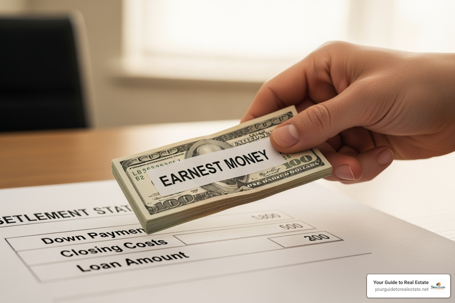 Purchase agreement with contingency clause highlighted - does earnest money go towards closing costs