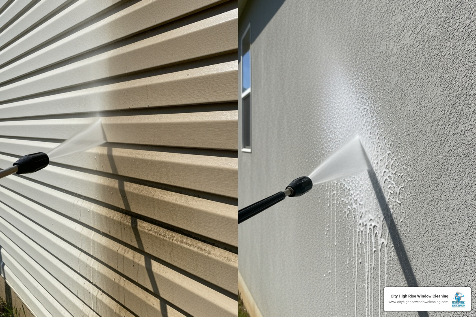 Power washing prices NJ - split-screen of vinyl siding and stucco, showing cleaning differences. - Power washing prices NJ Power washing prices NJ - split-screen of vinyl siding and stucco, showing cleaning differences. - Power washing prices NJ