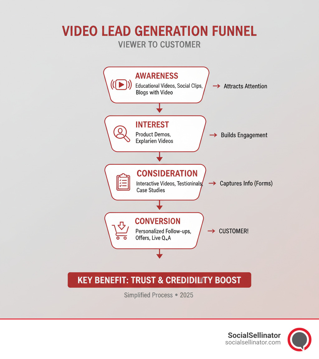 Infographic explaining the video lead generation funnel from awareness to conversion - video lead generation infographic Infographic explaining the video lead generation funnel from awareness to conversion - video lead generation infographic