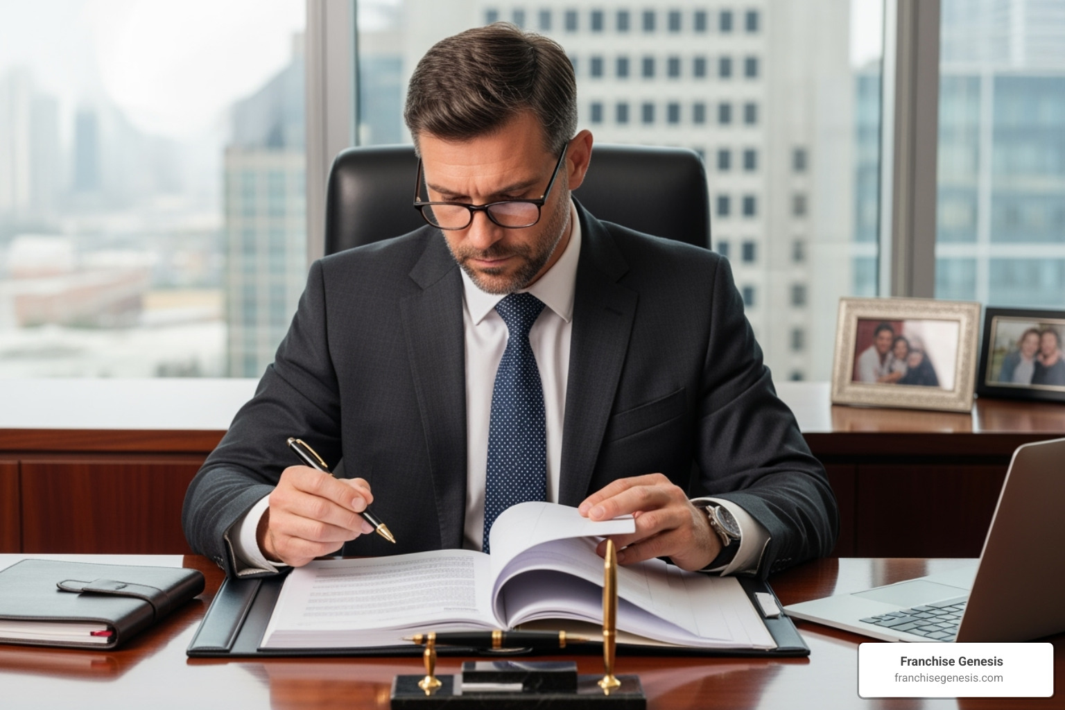 A business owner reviewing a Franchise Disclosure Document - franchise industry insights