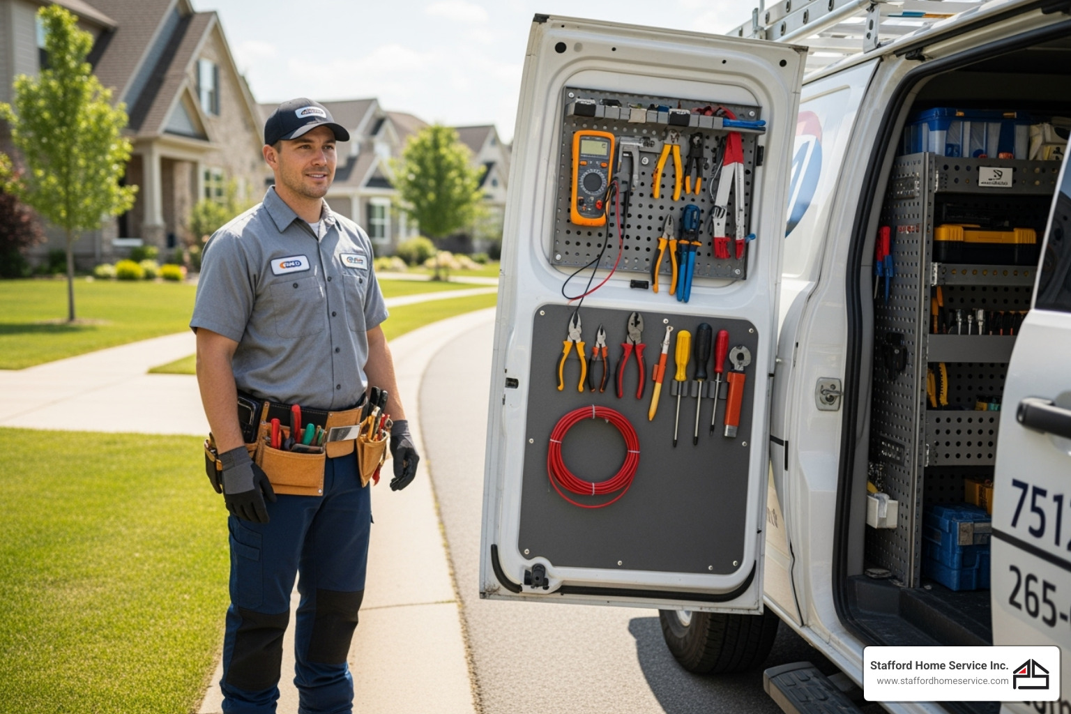 a professional, uniformed electrician with a service vehicle - ev charger installation minnetonka, mn