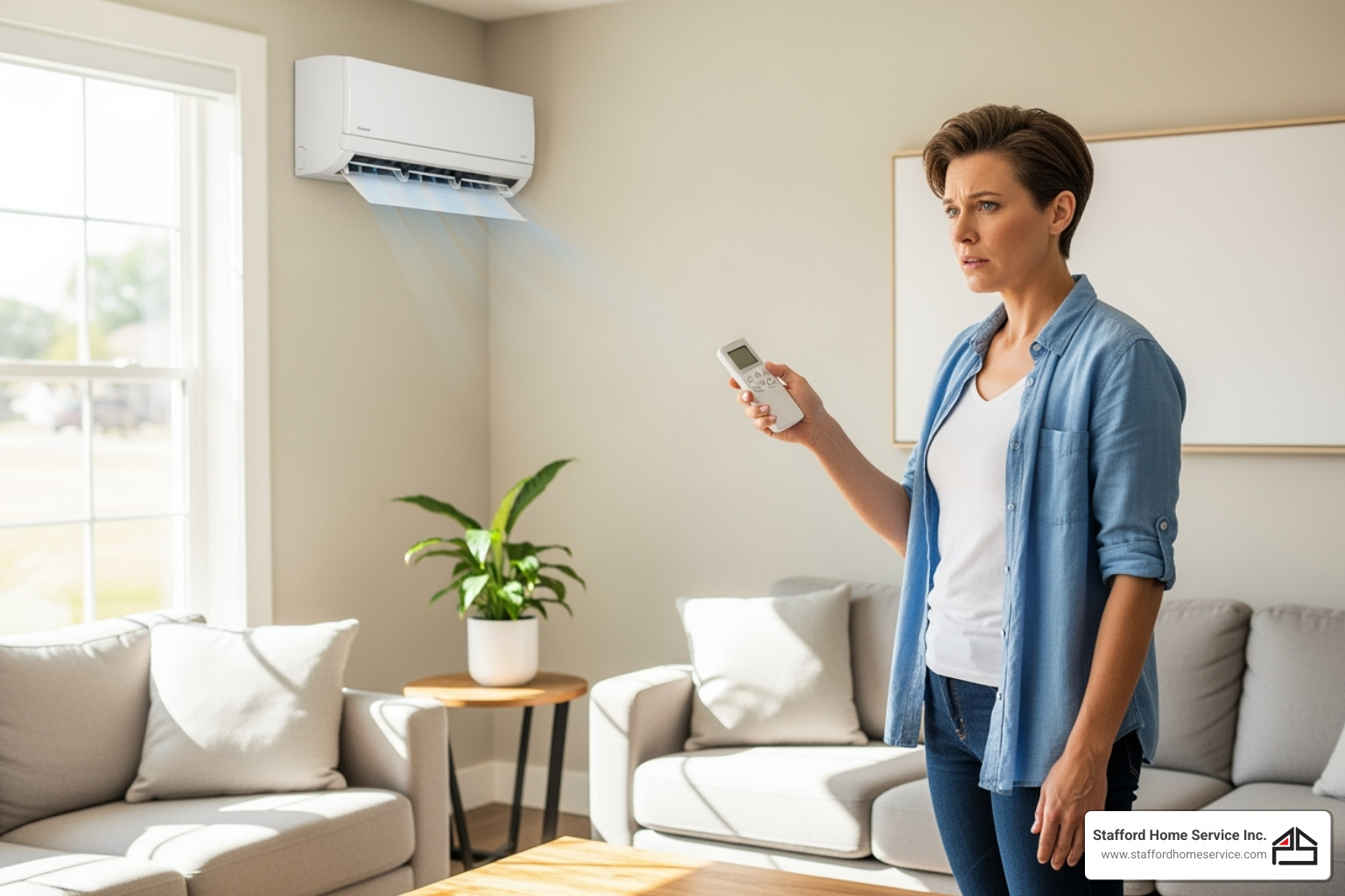 homeowner looking concerned at mini-split remote - mini split repair richfield, mn homeowner looking concerned at mini-split remote - mini split repair richfield, mn