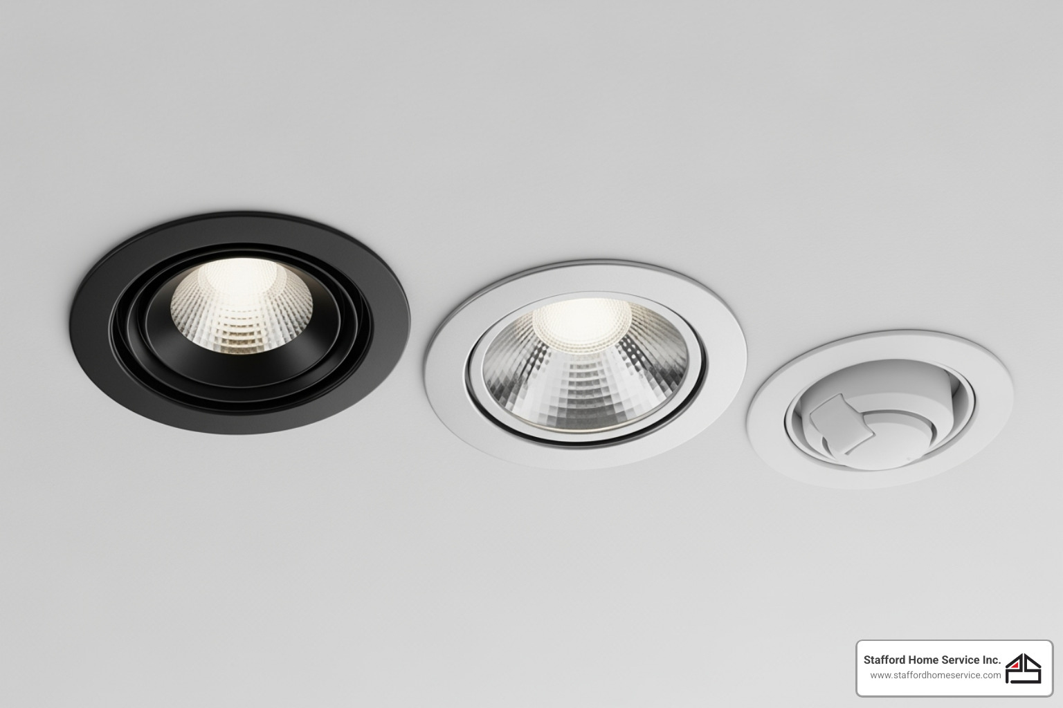 different types of recessed light trims like baffle, reflector, and gimbal - recessed lighting electrician woodbury, mn