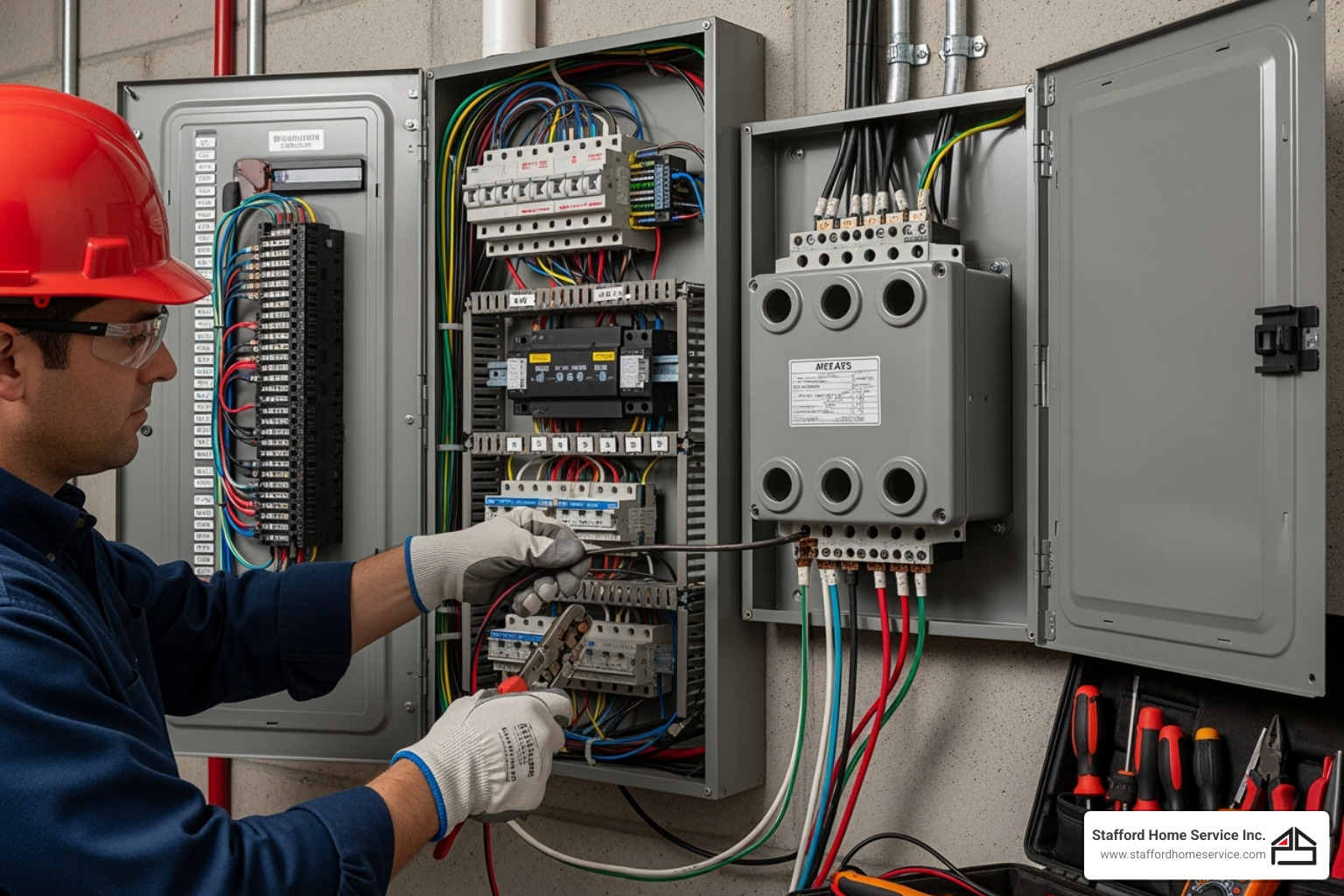 A professional technician installing an automatic transfer switch - home generator installation saint paul, mn