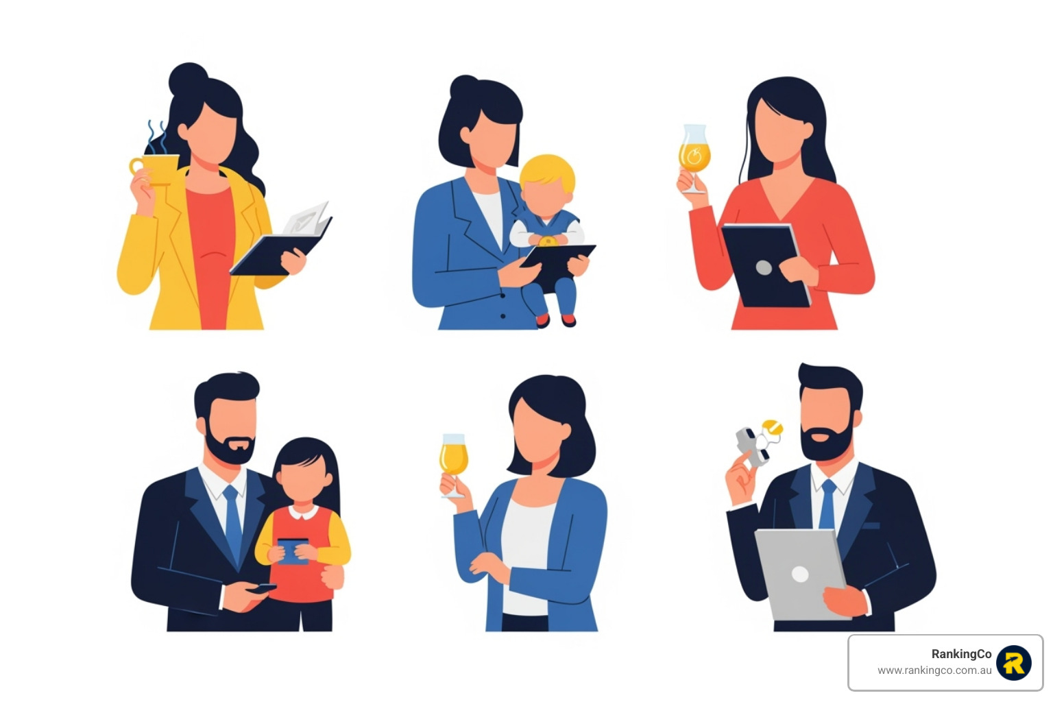 A graphic illustrating different buyer personas with various demographic and psychographic characteristics - Effective lead generation techniques