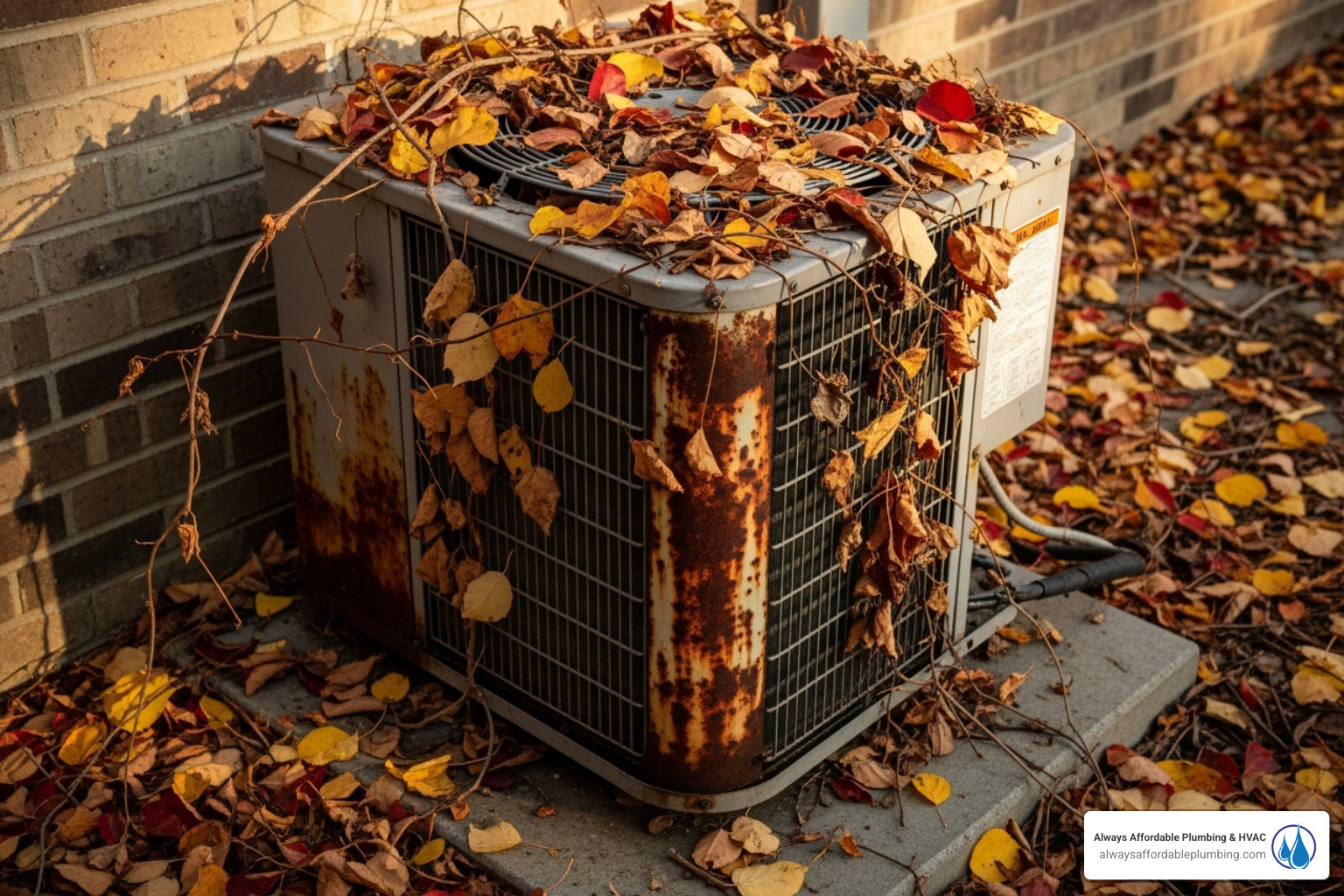 an outdoor AC unit covered in leaves and debris - annual hvac service roseville ca