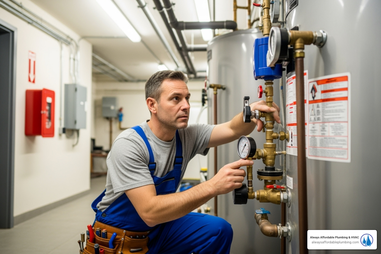 commercial water heater being inspected - commercial leak detection elk grove ca