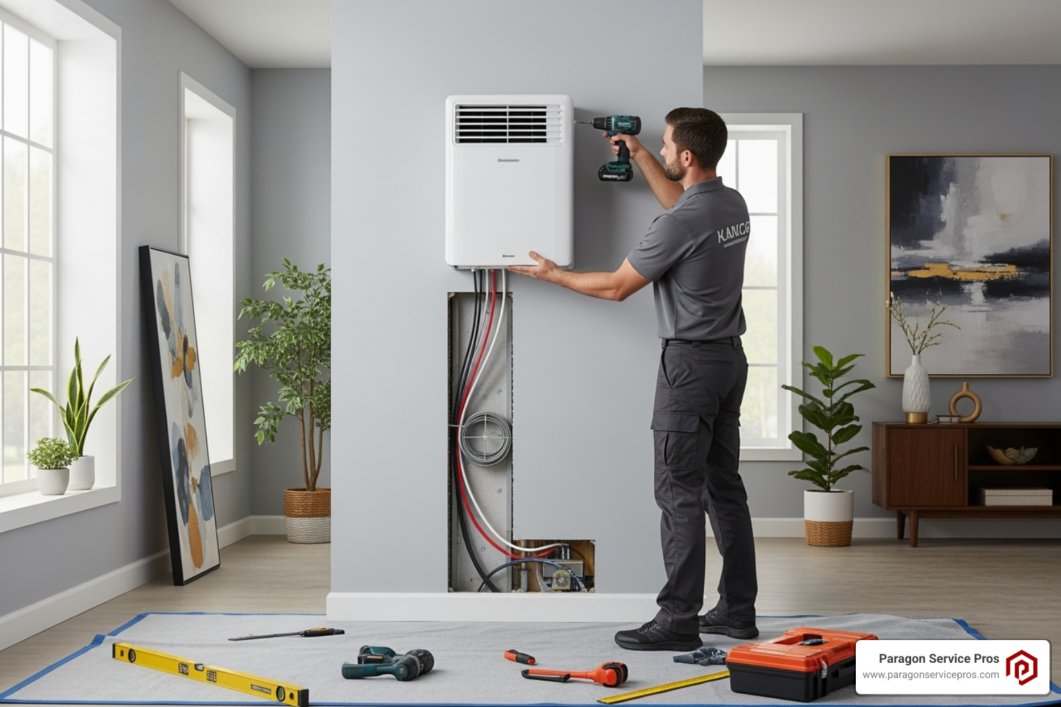 technician professionally installing a wall-mounted unit. - ductless mini split installation mesa, az technician professionally installing a wall-mounted unit. - ductless mini split installation mesa, az