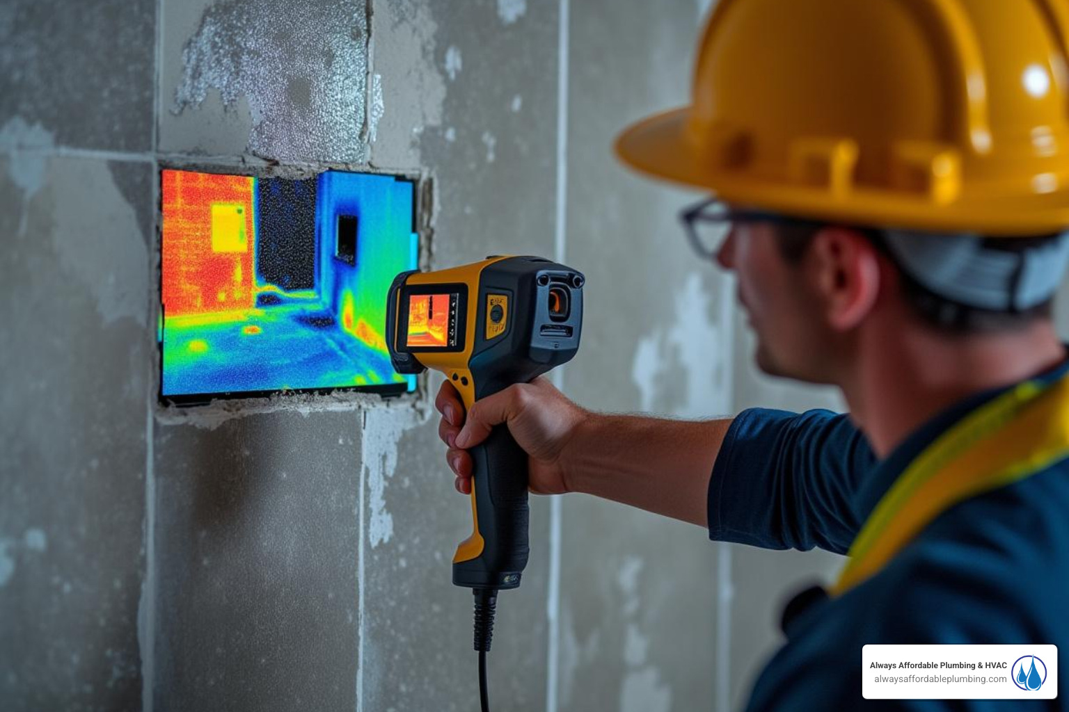 technician using a thermal imaging camera on a wall - commercial leak detection elk grove ca