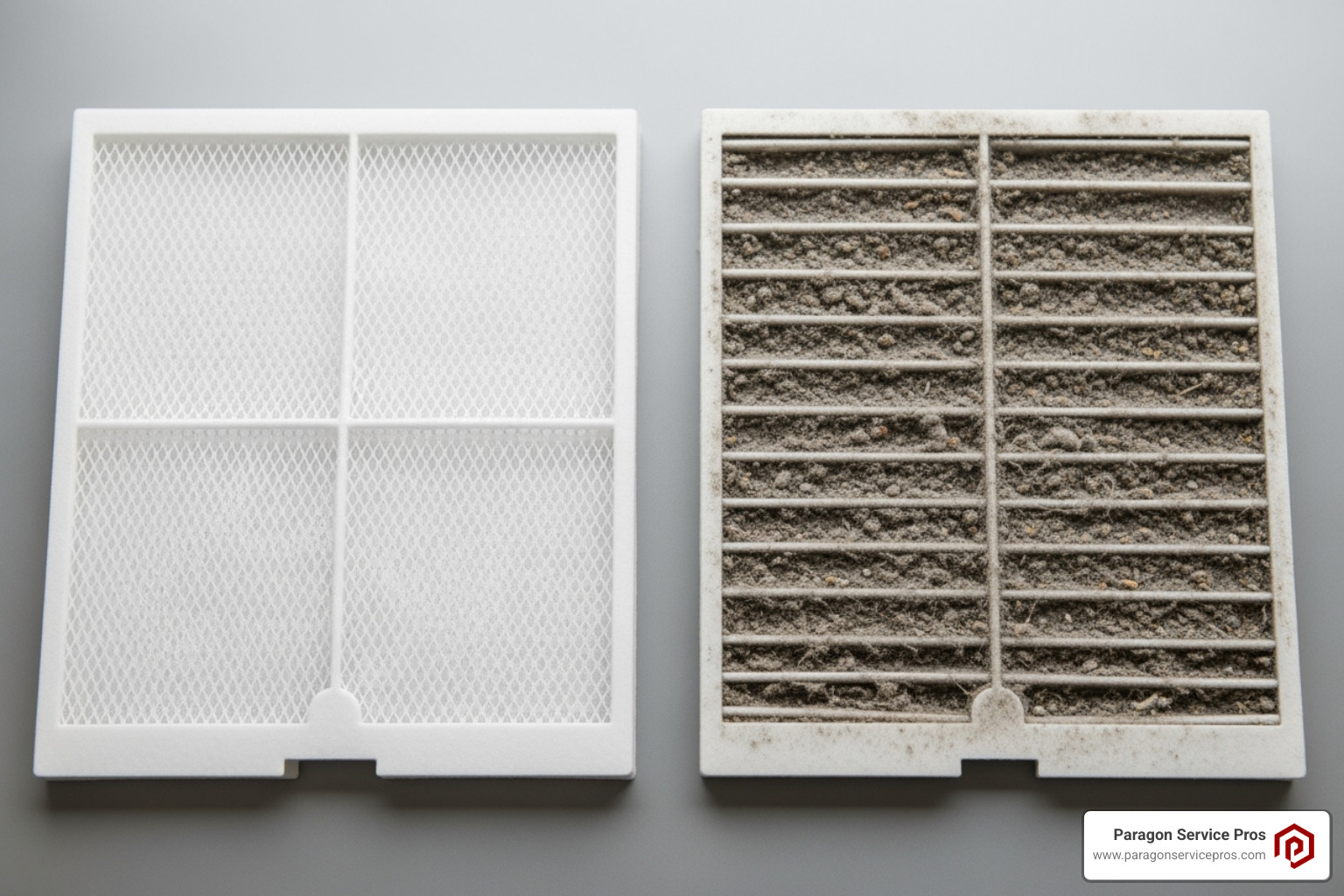 Image of a clean mini-split filter next to a dirty one - ductless mini split installation gold canyon, az Image of a clean mini-split filter next to a dirty one - ductless mini split installation gold canyon, az