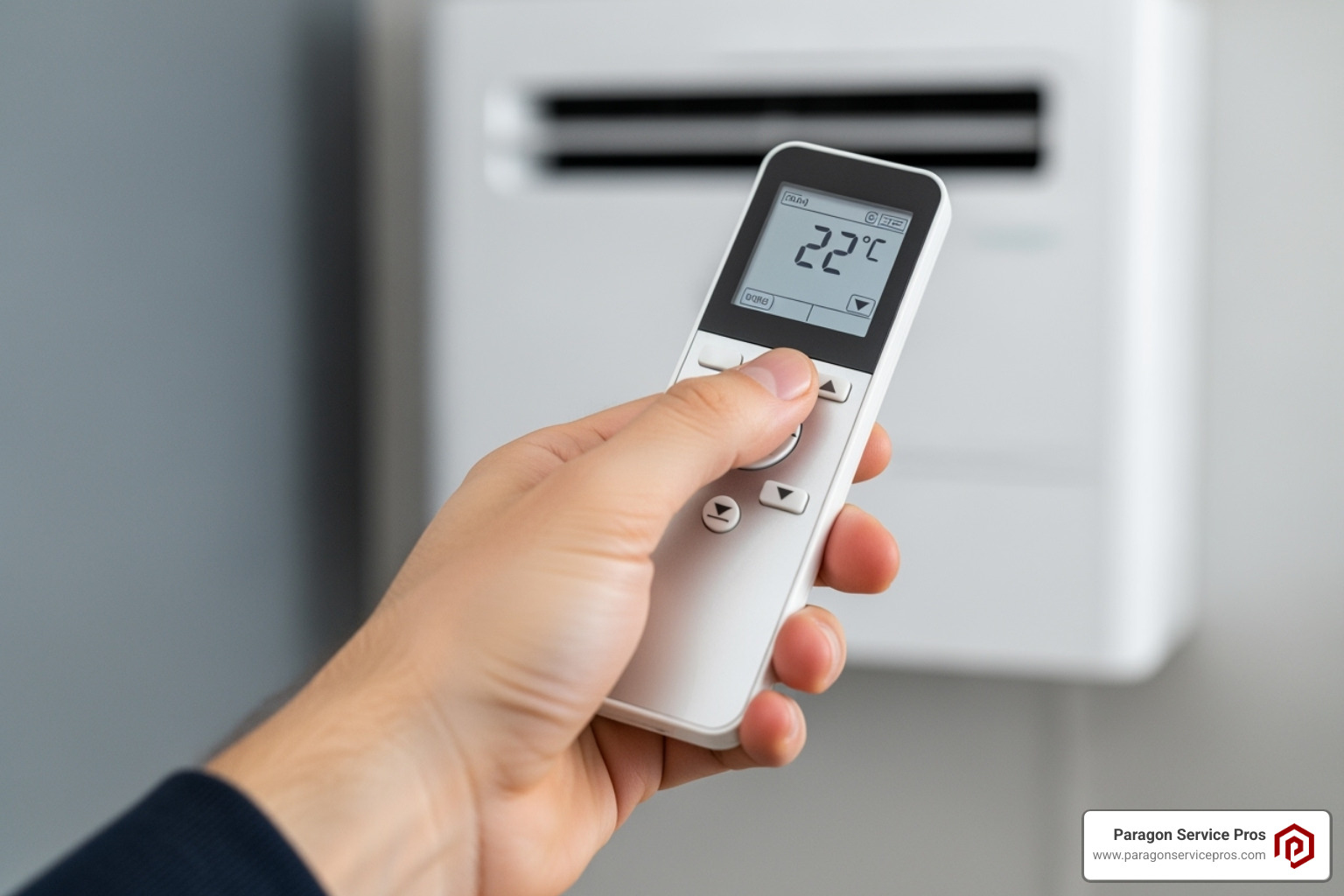 remote control adjusting the temperature on a mini-split, illustrating zoned cooling - ductless mini split installation gilbert, az remote control adjusting the temperature on a mini-split, illustrating zoned cooling - ductless mini split installation gilbert, az