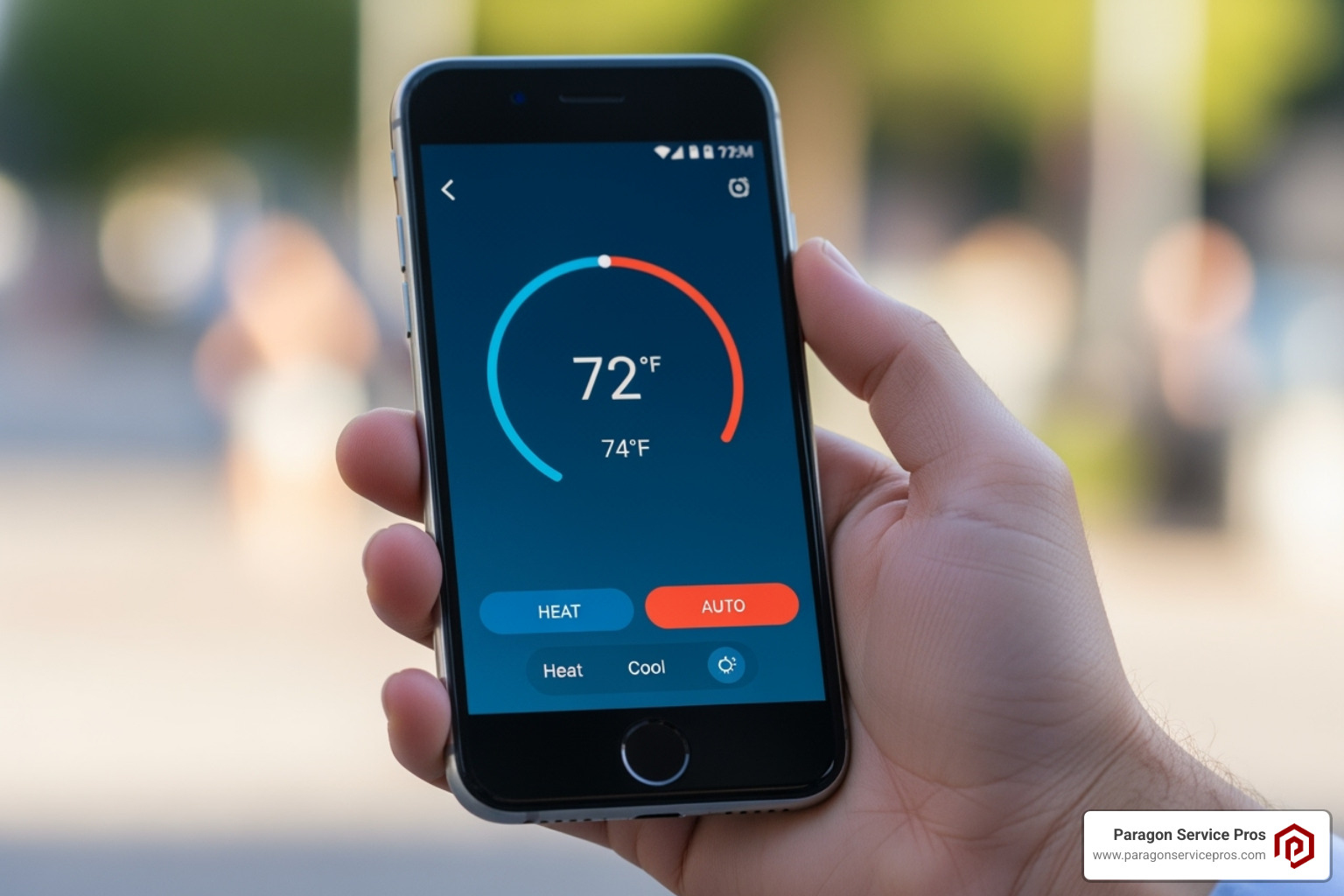 Person adjusting home temperature on a phone app while away - smart thermostat installation gold canyon, az Person adjusting home temperature on a phone app while away - smart thermostat installation gold canyon, az