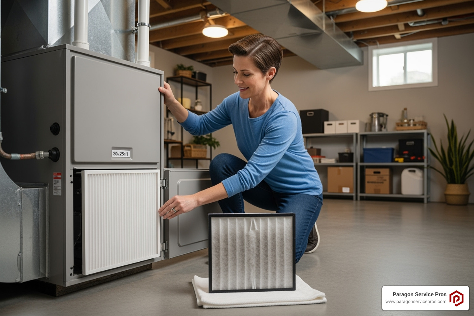 A homeowner easily replacing a clean furnace air filter - furnace repair chandler, az