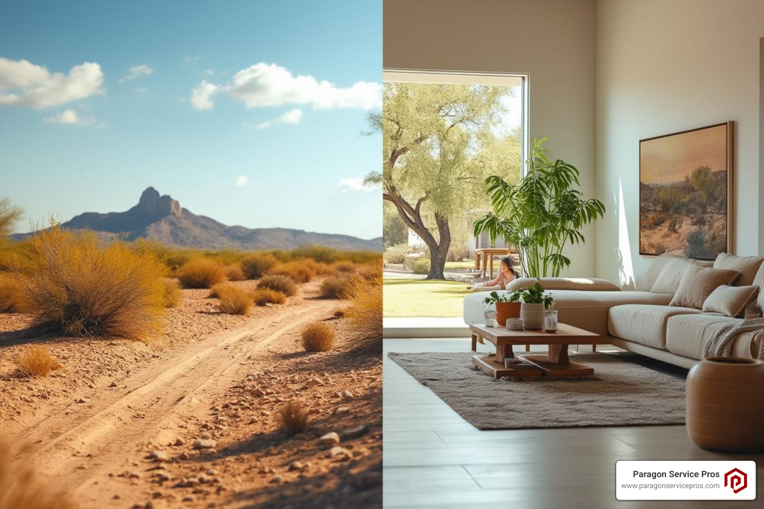 dusty Arizona landscape contrasted with a clean indoor environment - indoor air quality testing chandler, az dusty Arizona landscape contrasted with a clean indoor environment - indoor air quality testing chandler, az