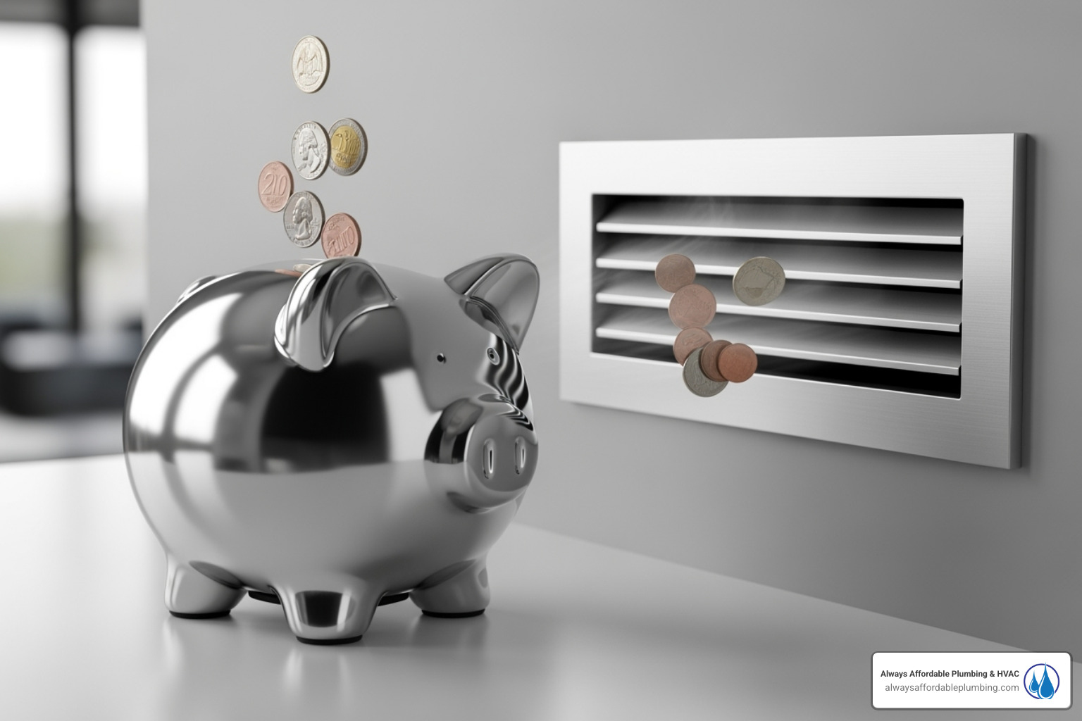 of a piggy bank next to an air vent, symbolizing savings - ac tune up elk grove ca