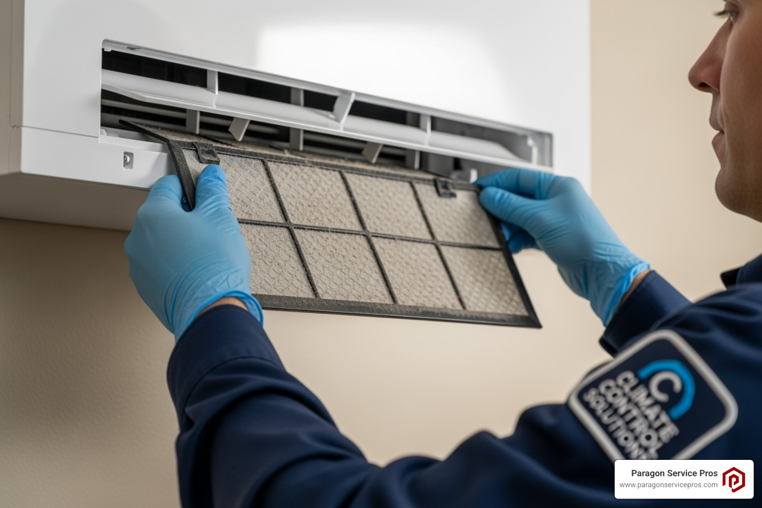 technician cleaning the filter of an indoor mini-split unit - ductless mini split installation american fork, ut technician cleaning the filter of an indoor mini-split unit - ductless mini split installation american fork, ut