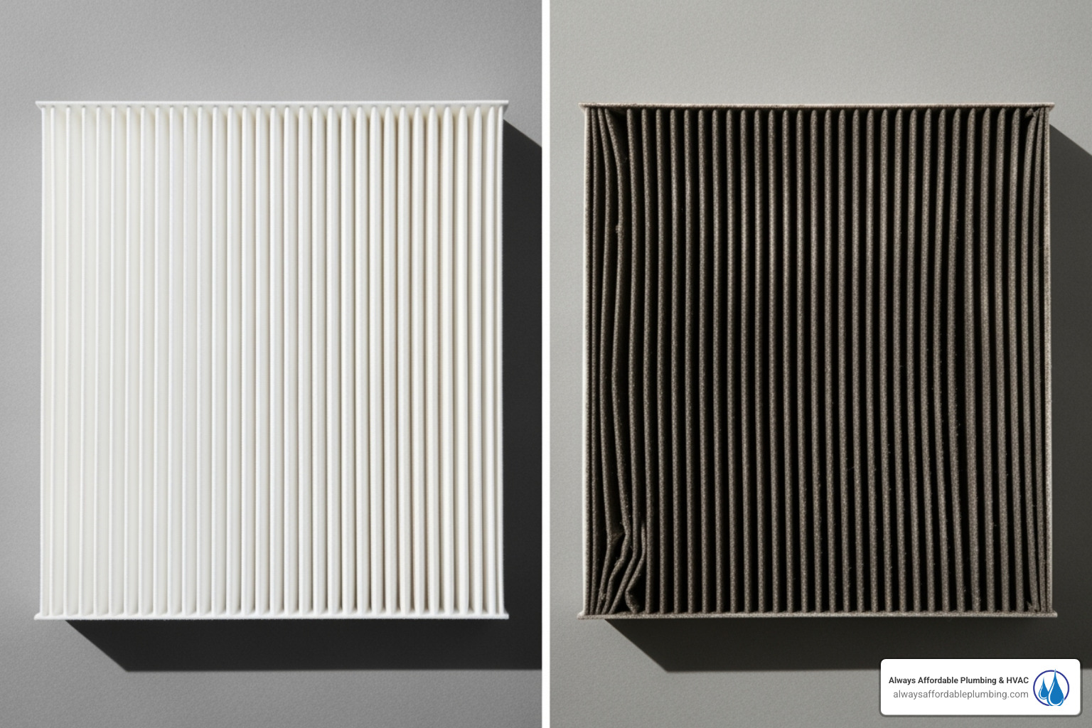 a clean air filter next to a dirty air filter - heating and cooling maintenance folsom ca