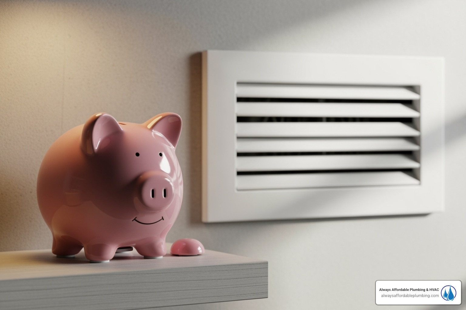 piggy bank next to an air vent, symbolizing savings - heating and cooling maintenance folsom ca
