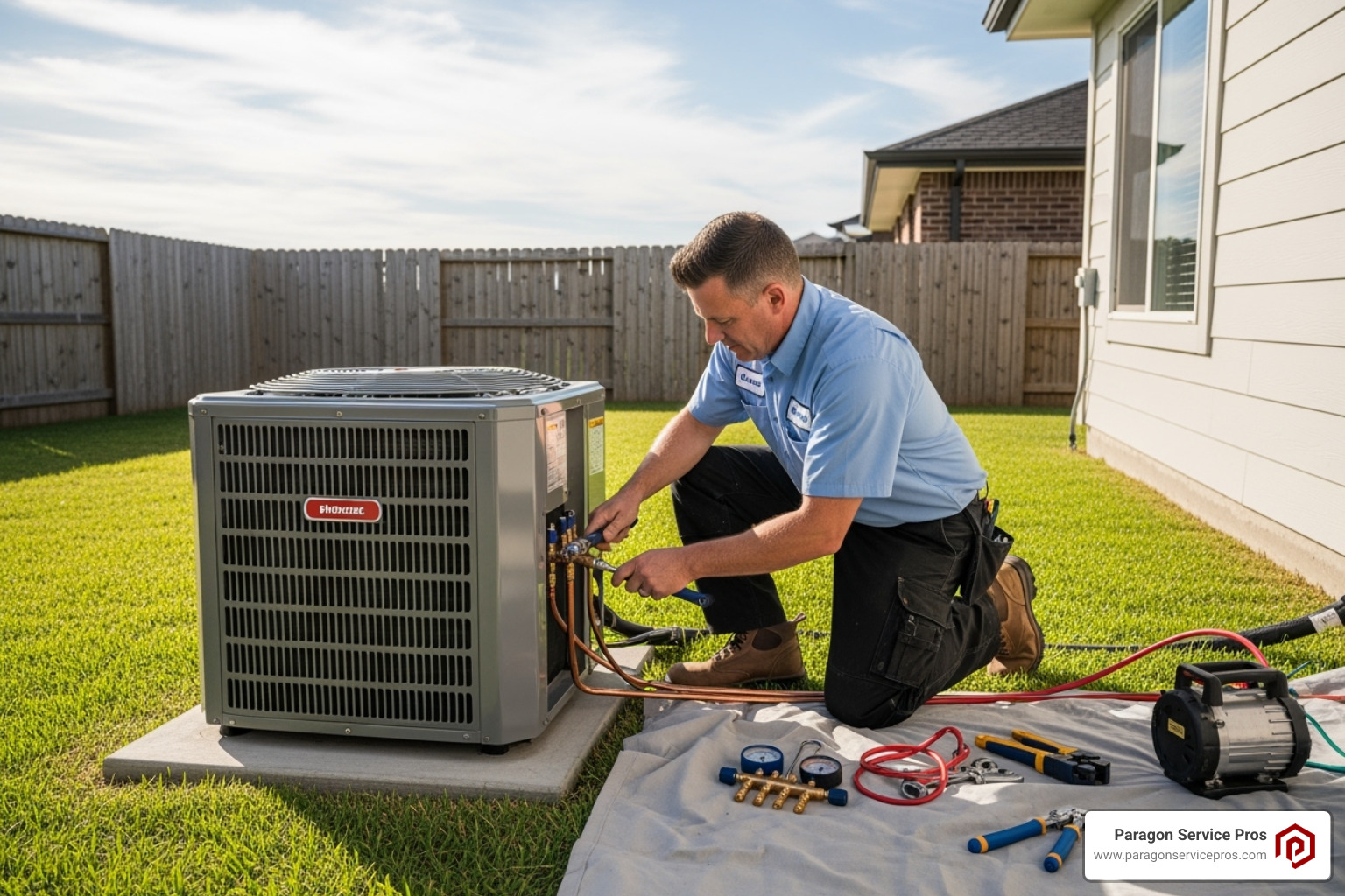 certified technician installing outdoor AC unit - ac installation queen creek, az certified technician installing outdoor AC unit - ac installation queen creek, az