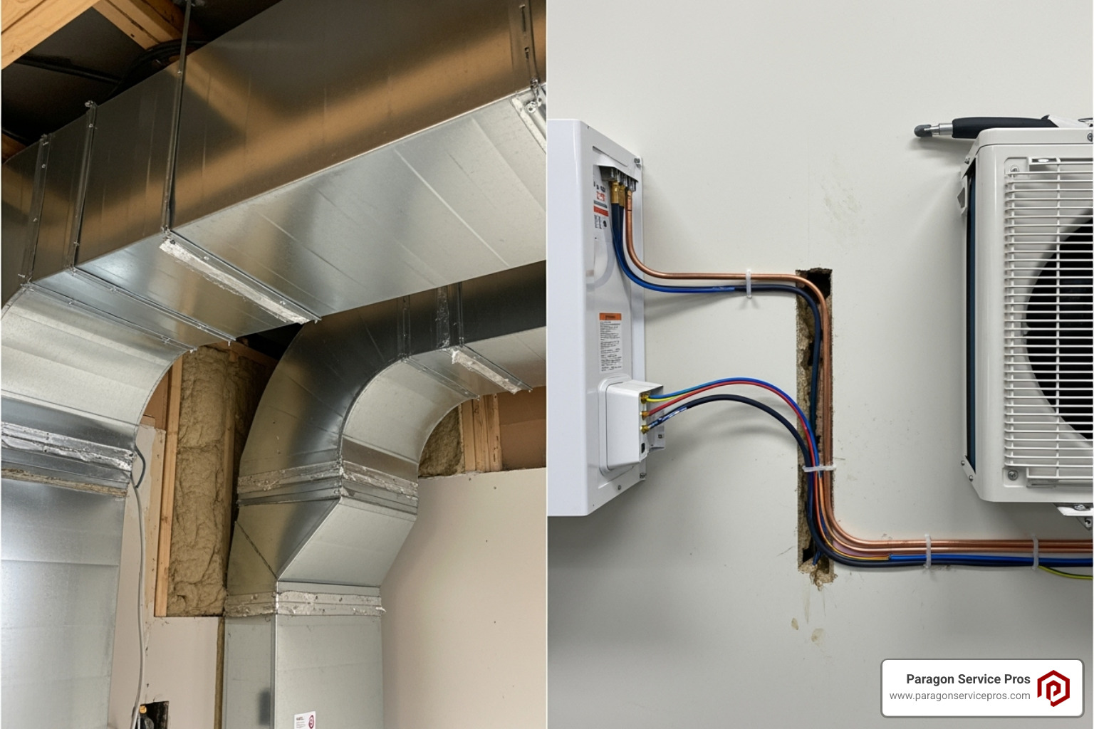 Traditional HVAC ductwork vs mini-split line set - ductless mini split installation provo, ut Traditional HVAC ductwork vs mini-split line set - ductless mini split installation provo, ut