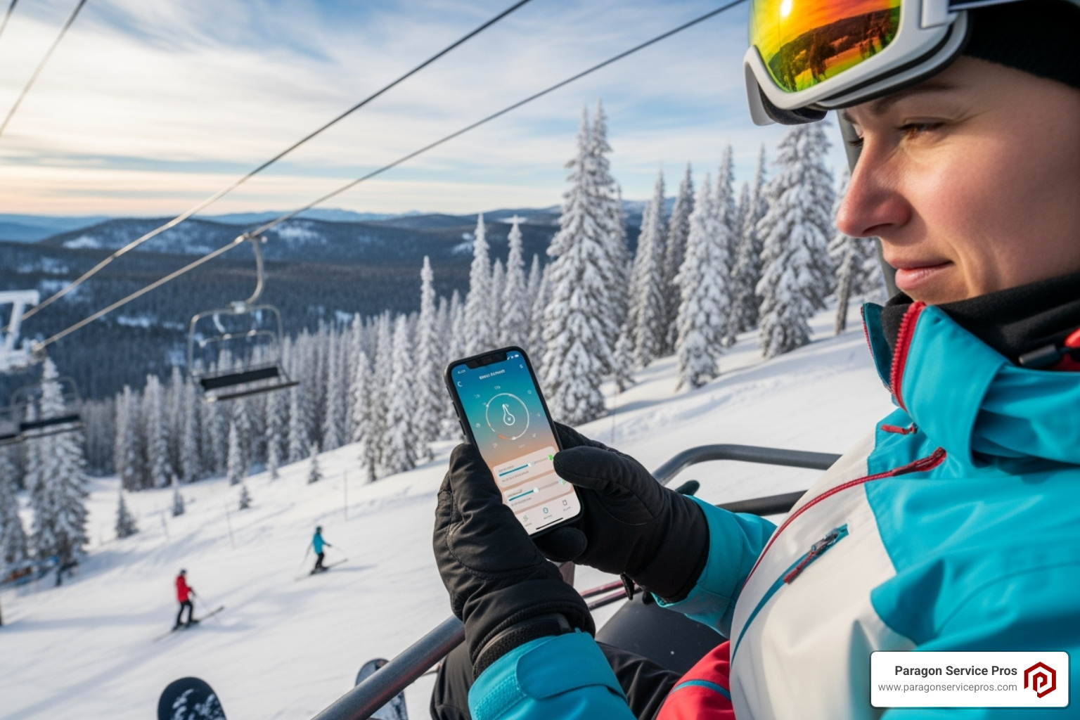 A person adjusting their thermostat from a smartphone on a ski lift - smart thermostat installation american fork, ut A person adjusting their thermostat from a smartphone on a ski lift - smart thermostat installation american fork, ut