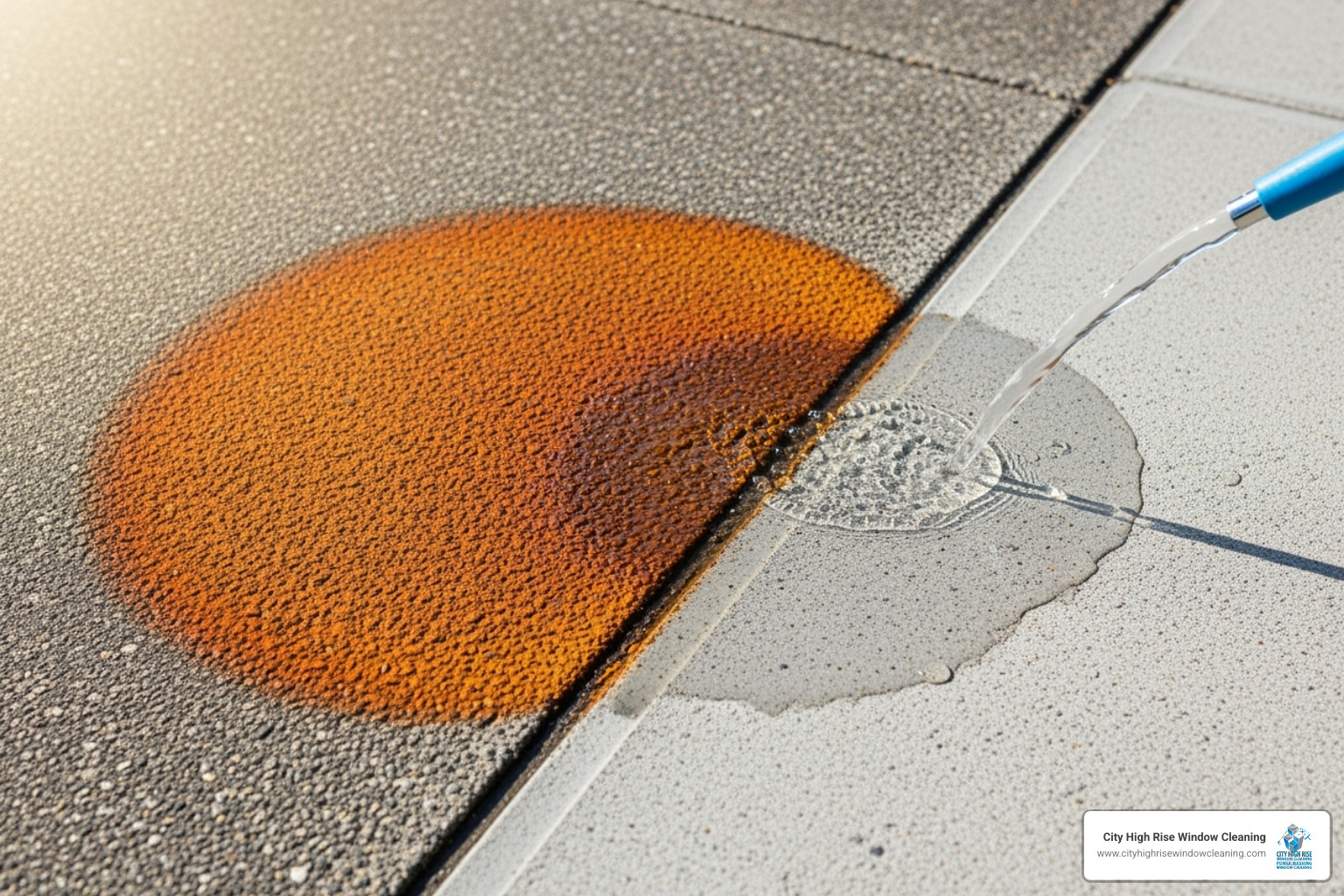 rust stain removal from a concrete sidewalk - power washing services rust stain removal from a concrete sidewalk - power washing services