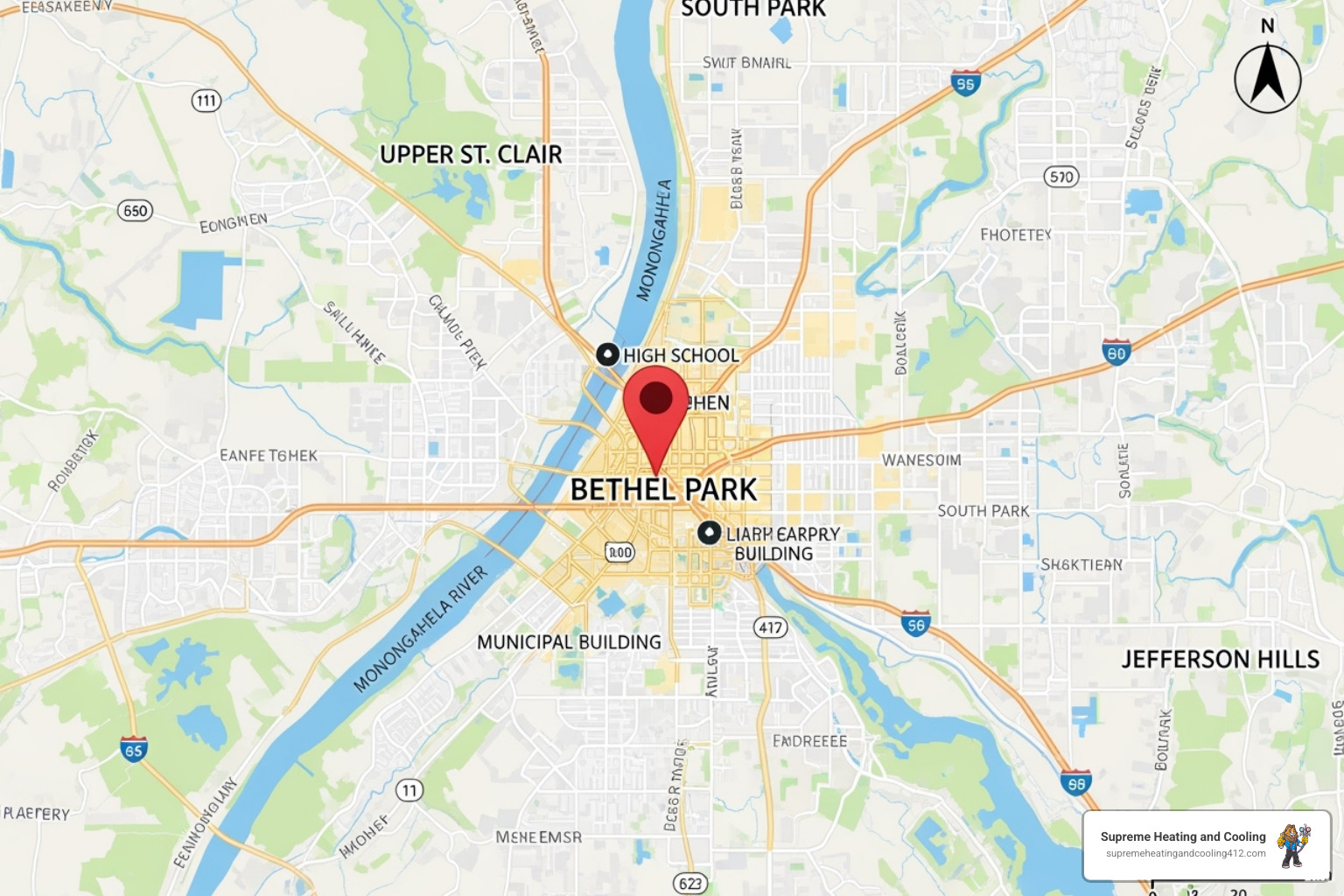 a map highlighting Bethel Park, PA - duct cleaning bethel park, pa
